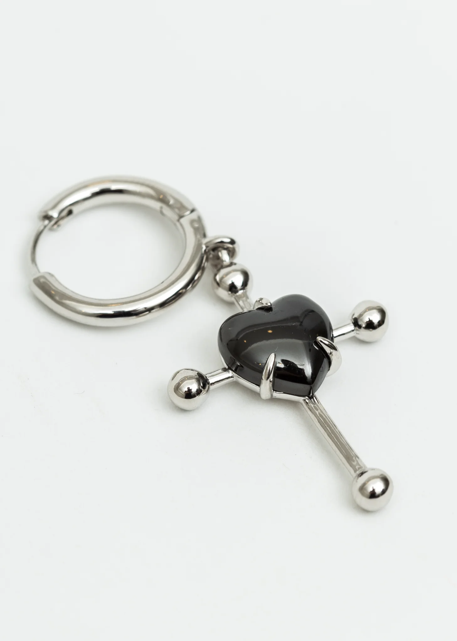 Silver and Black Heart Cross Earring - Single - Image 4