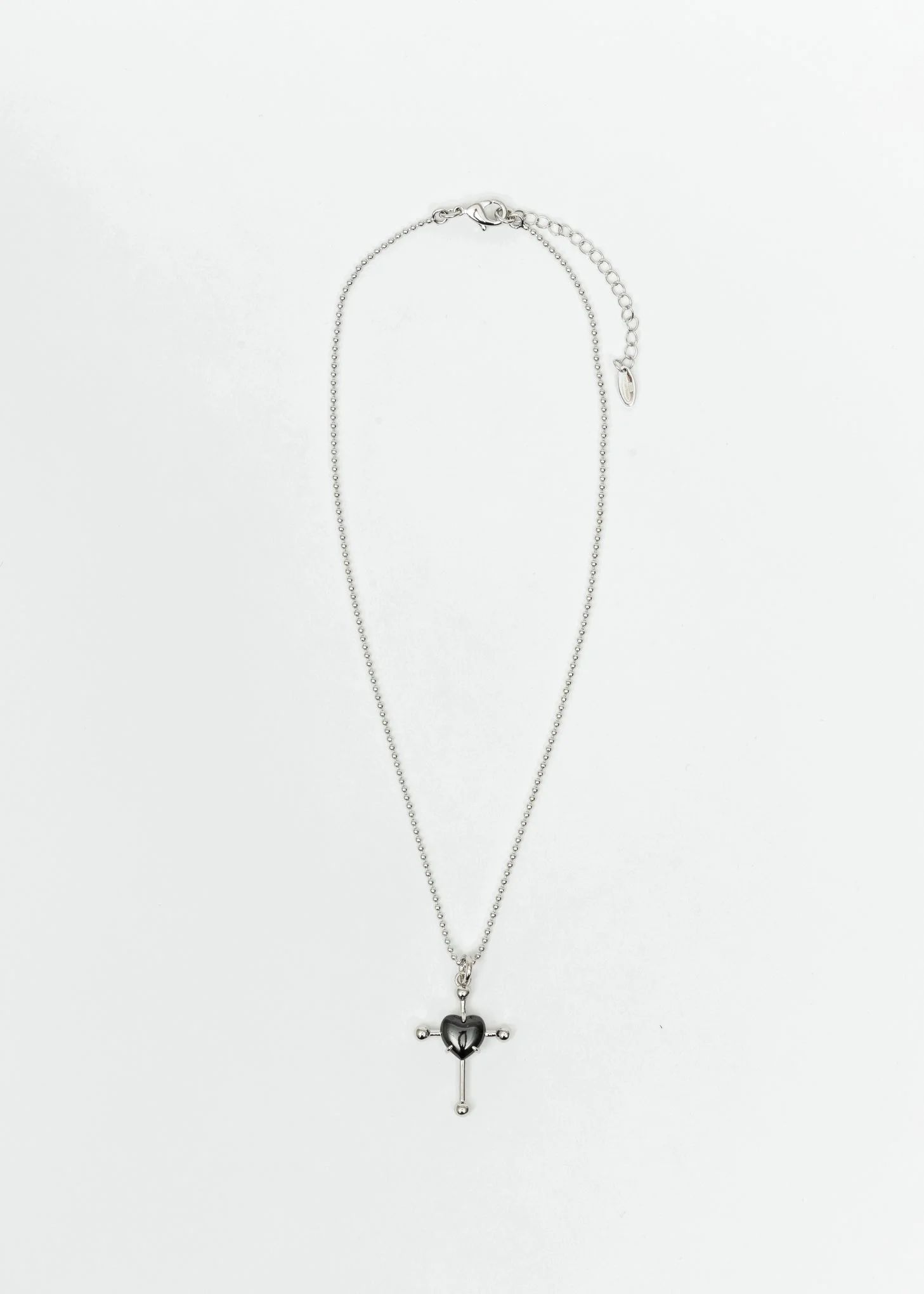Silver And Black Heart Cross Necklace