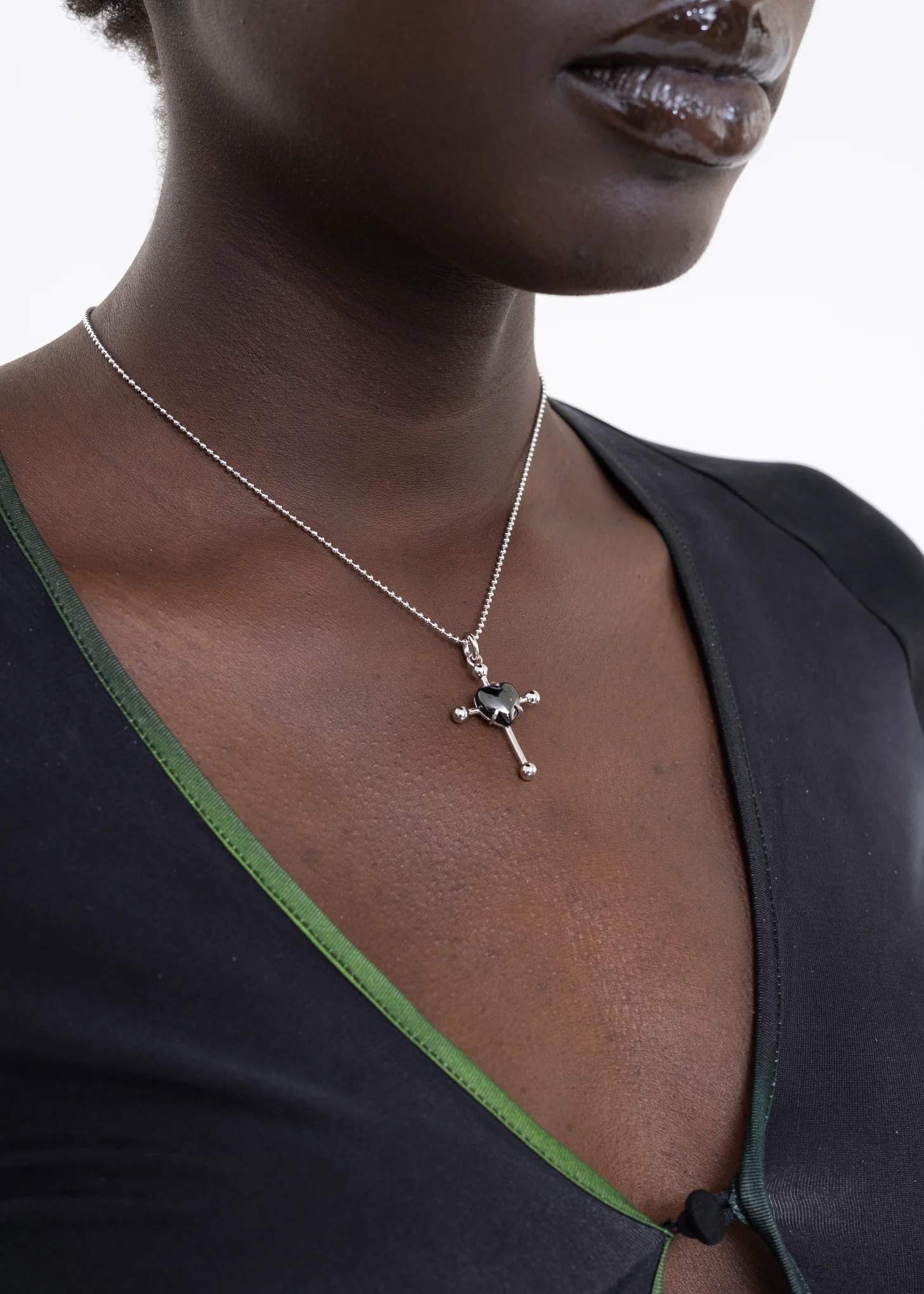 Silver And Black Heart Cross Necklace - Image 2
