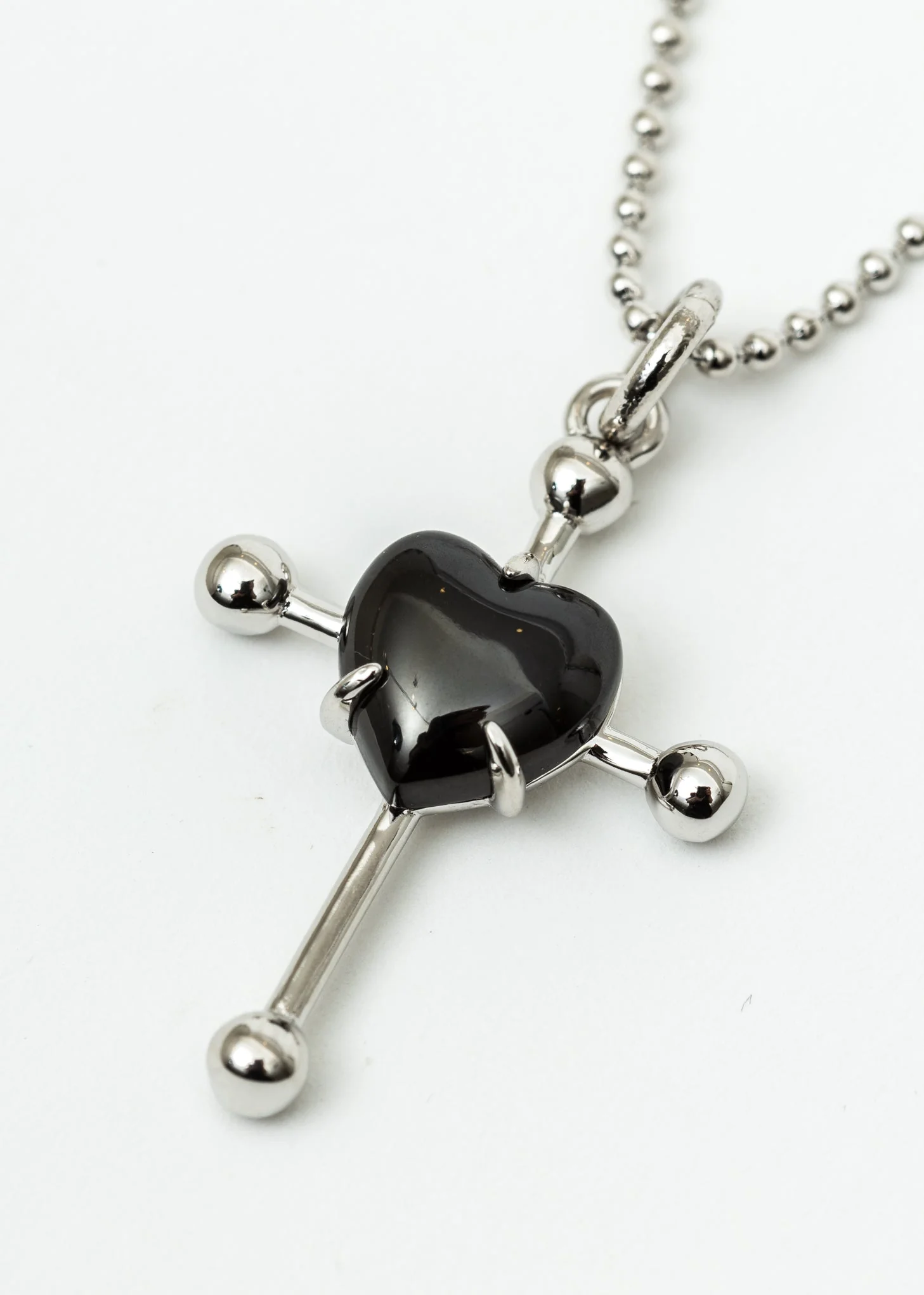 Silver And Black Heart Cross Necklace - Image 4