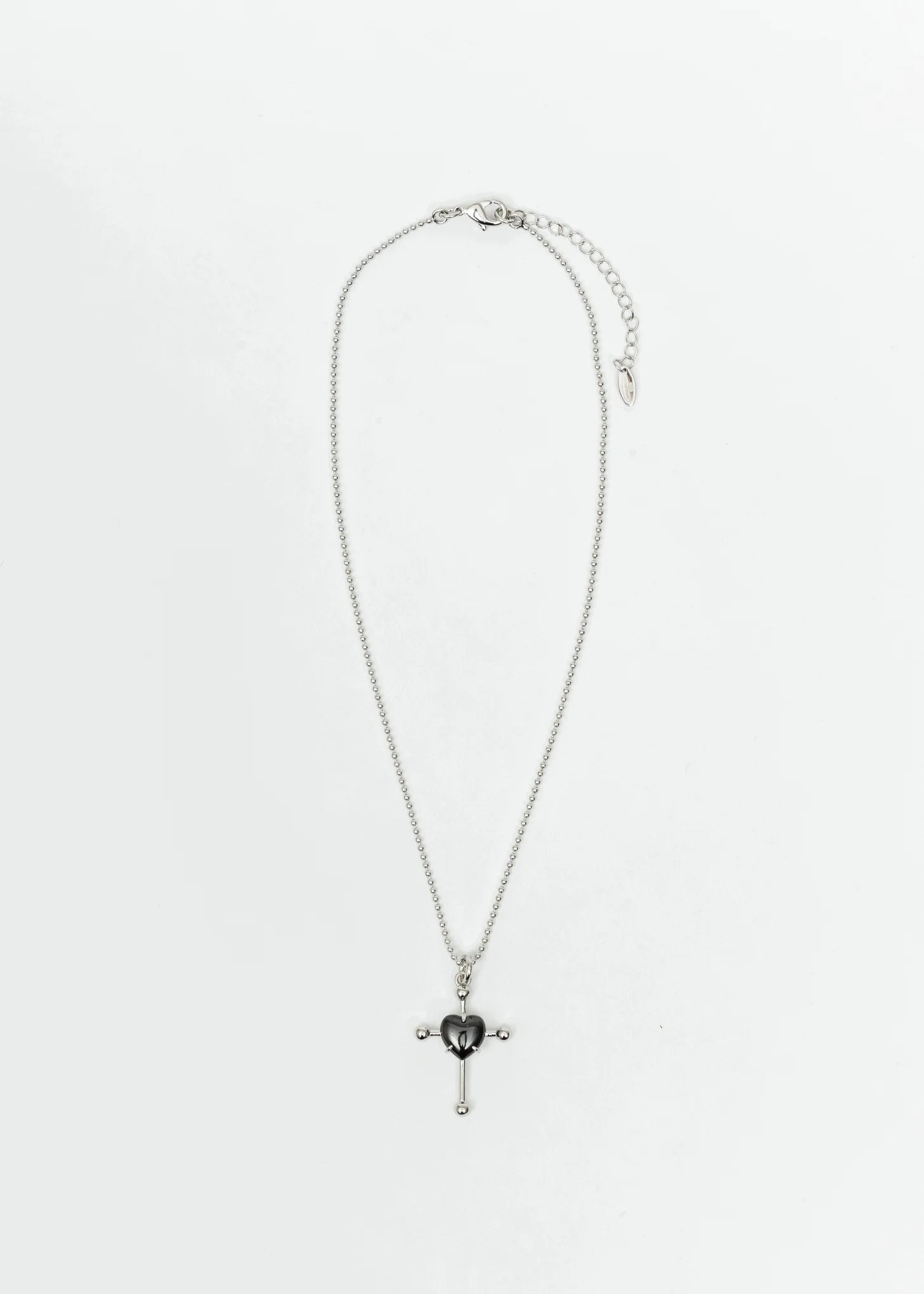 Silver And Black Heart Cross Necklace