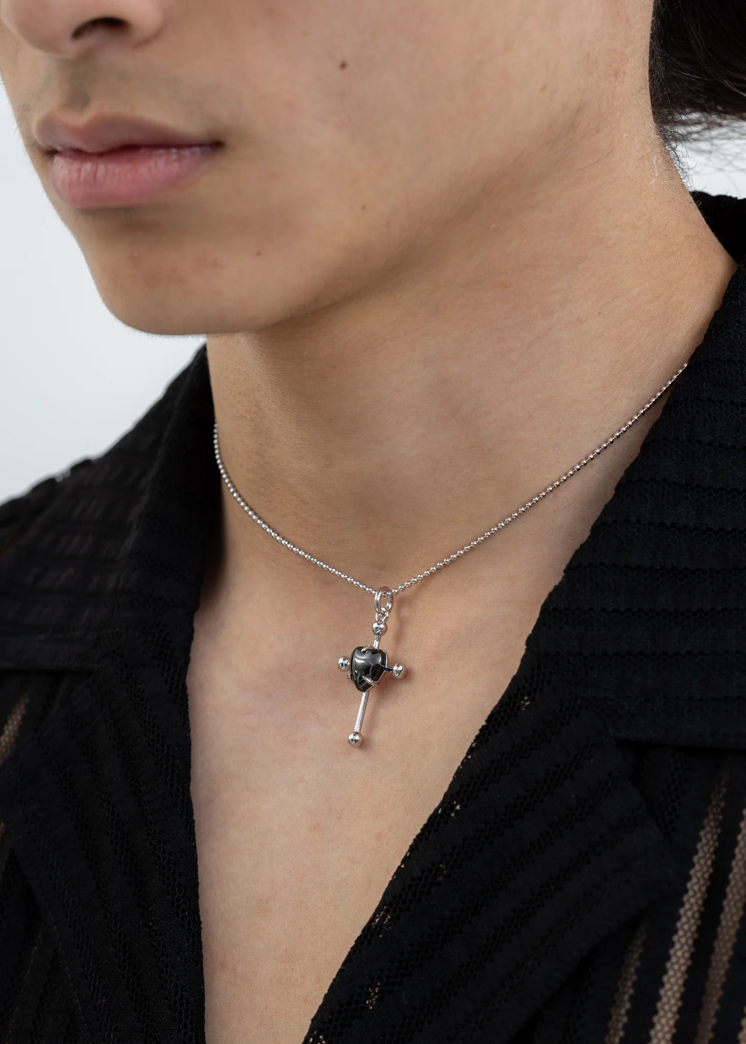 Silver And Black Heart Cross Necklace - Image 3