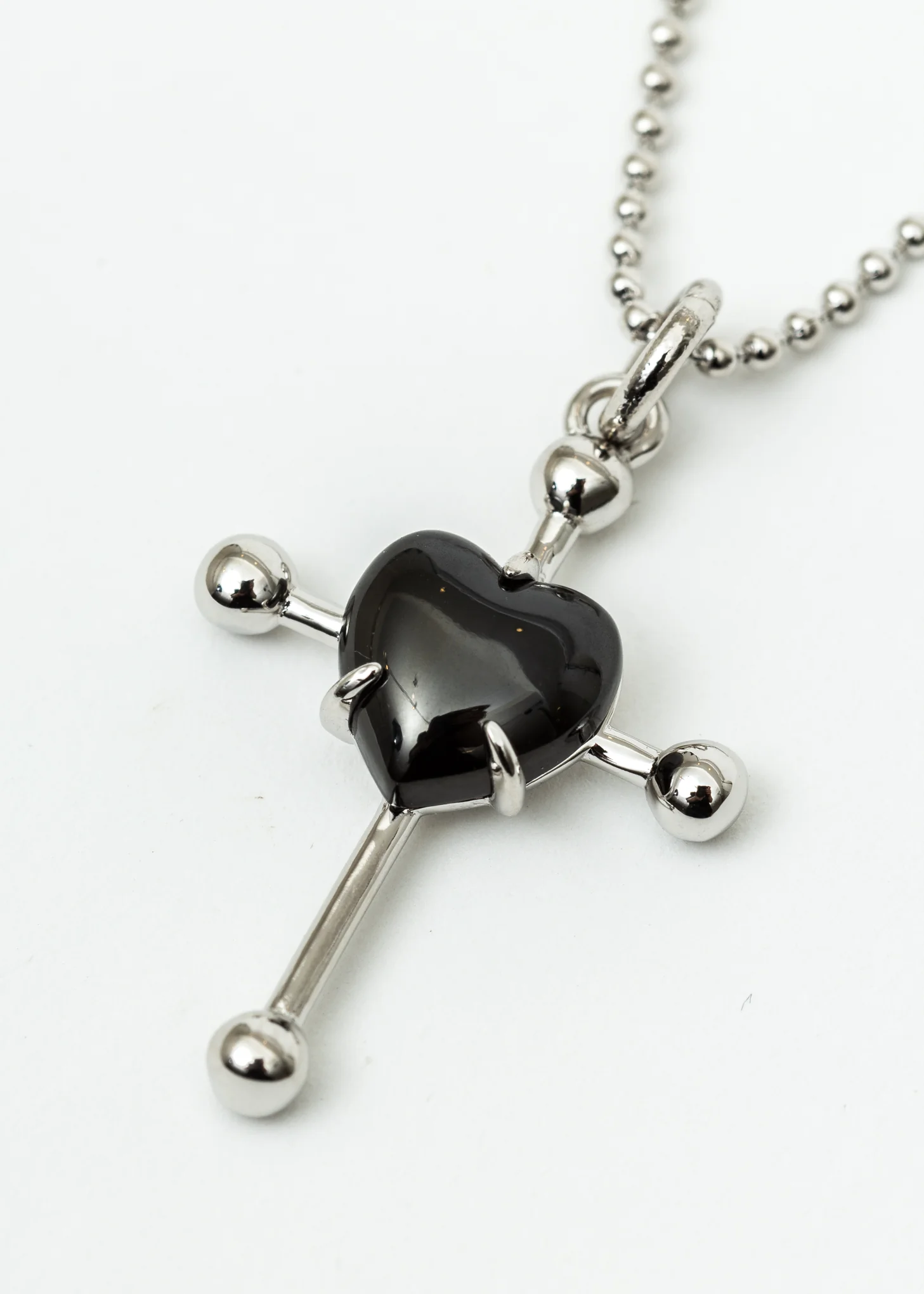 Silver And Black Heart Cross Necklace - Image 4