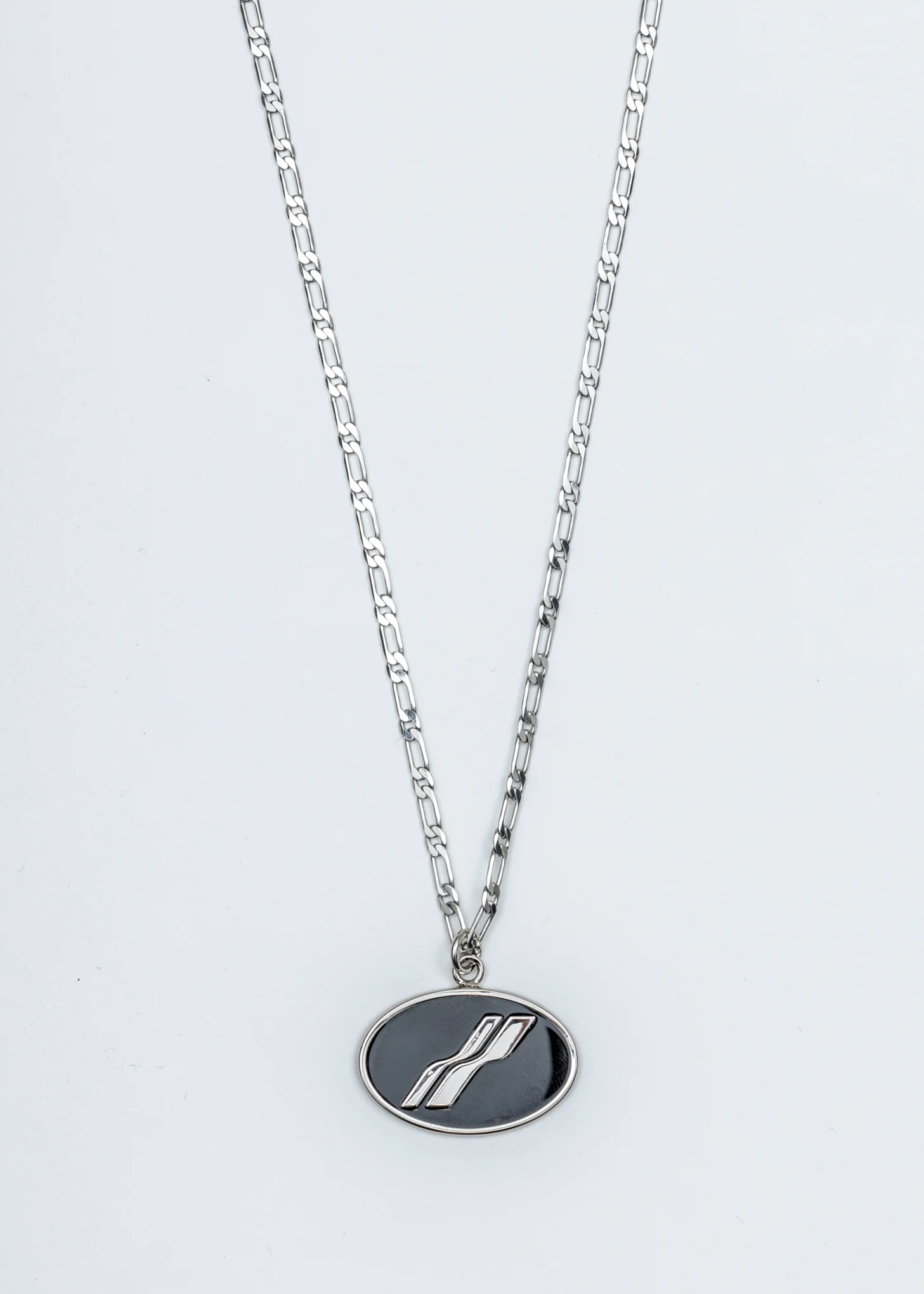 Silver and Black Oval Logo Necklace - Image 3