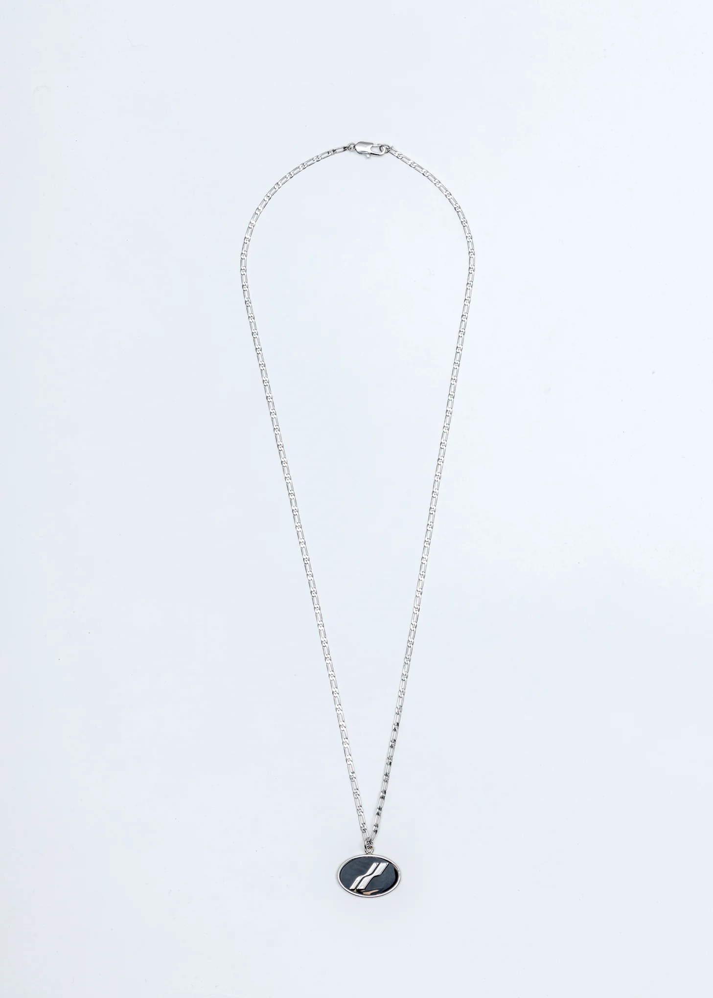 Silver and Black Oval Logo Necklace