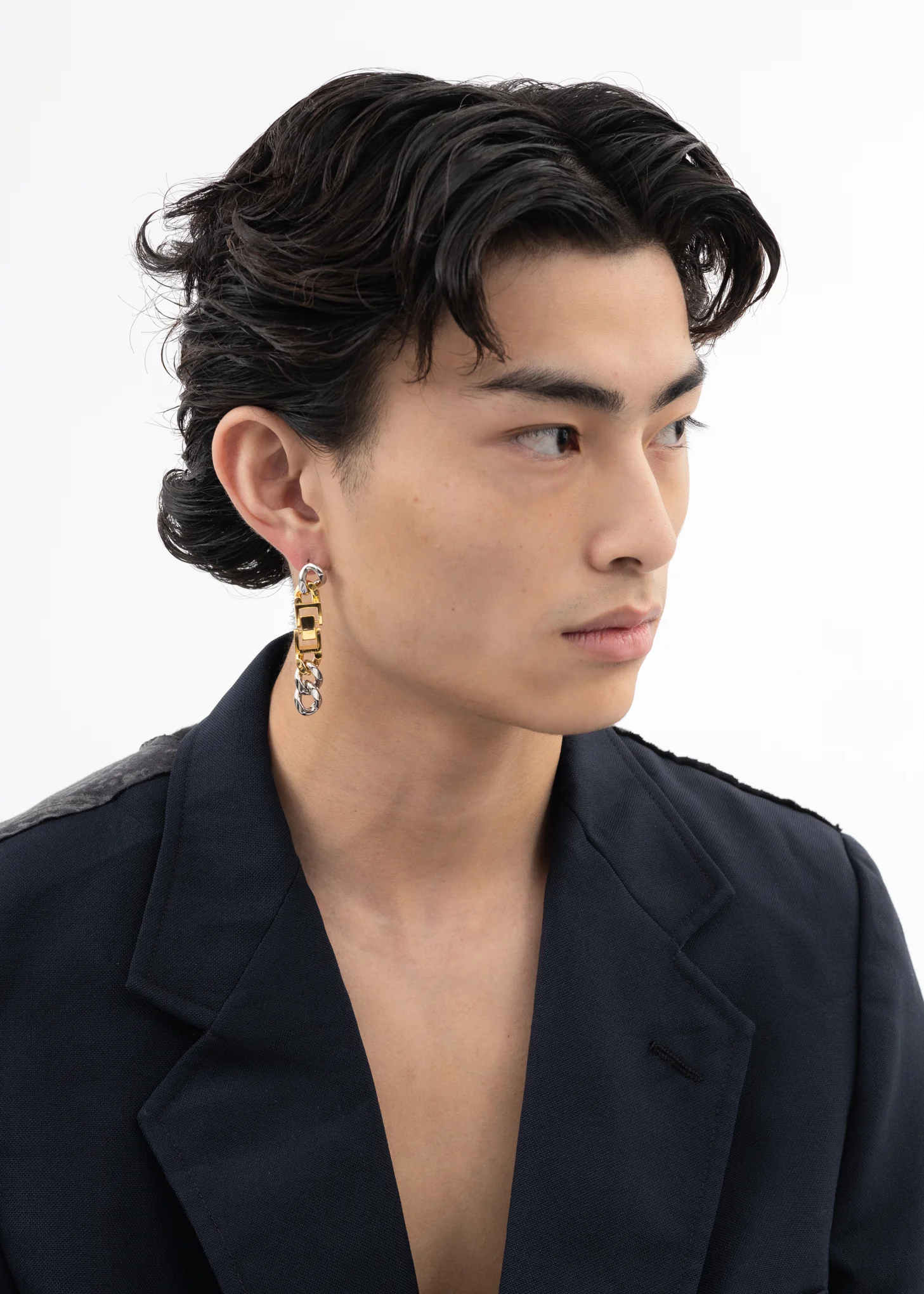 Silver And Gold Link Earring - Single - Image 2