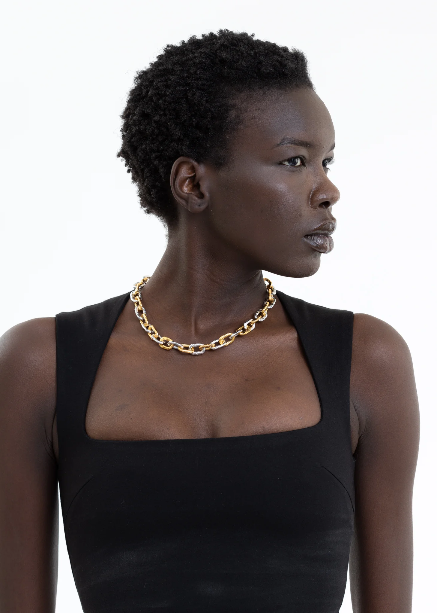 Silver And Gold Lock Necklace Set - Image 3