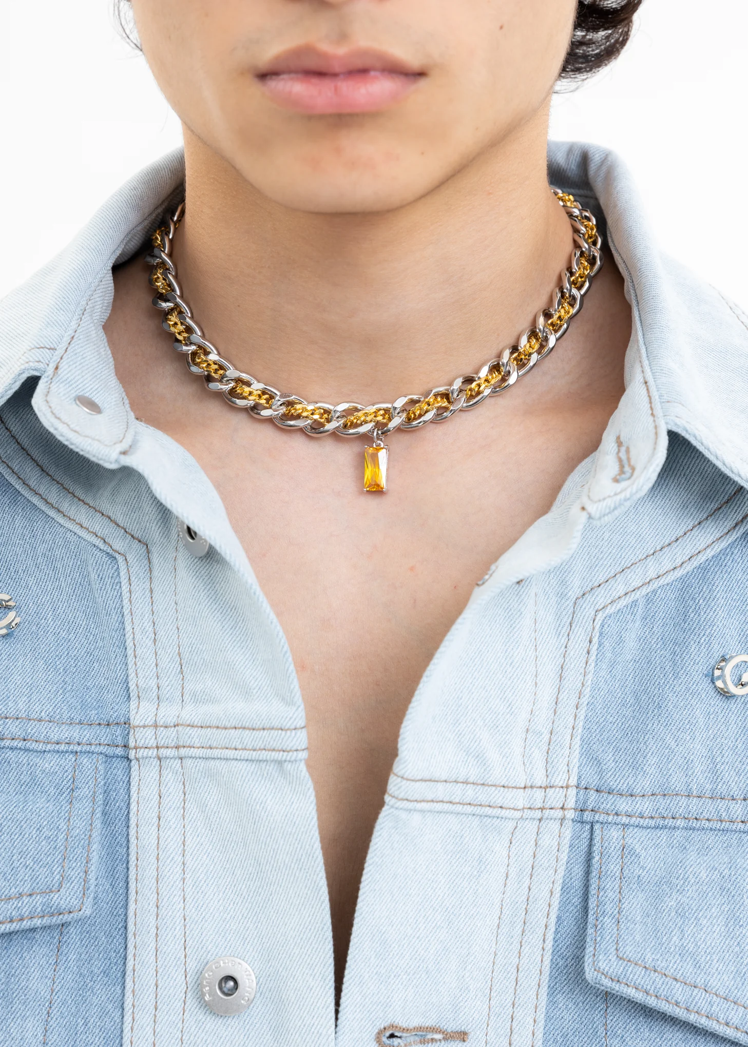 Silver And Gold Mix Chains Necklace - Image 3