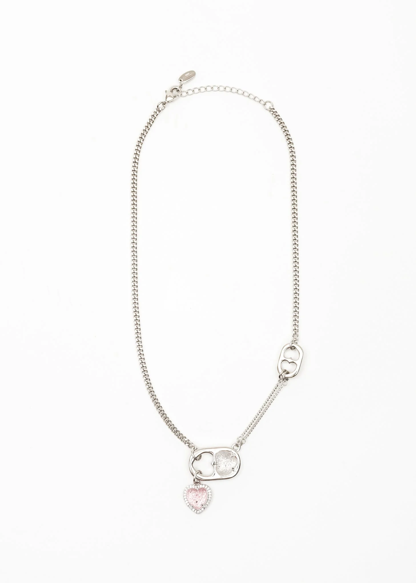Silver And Pink Heart Drop Necklace