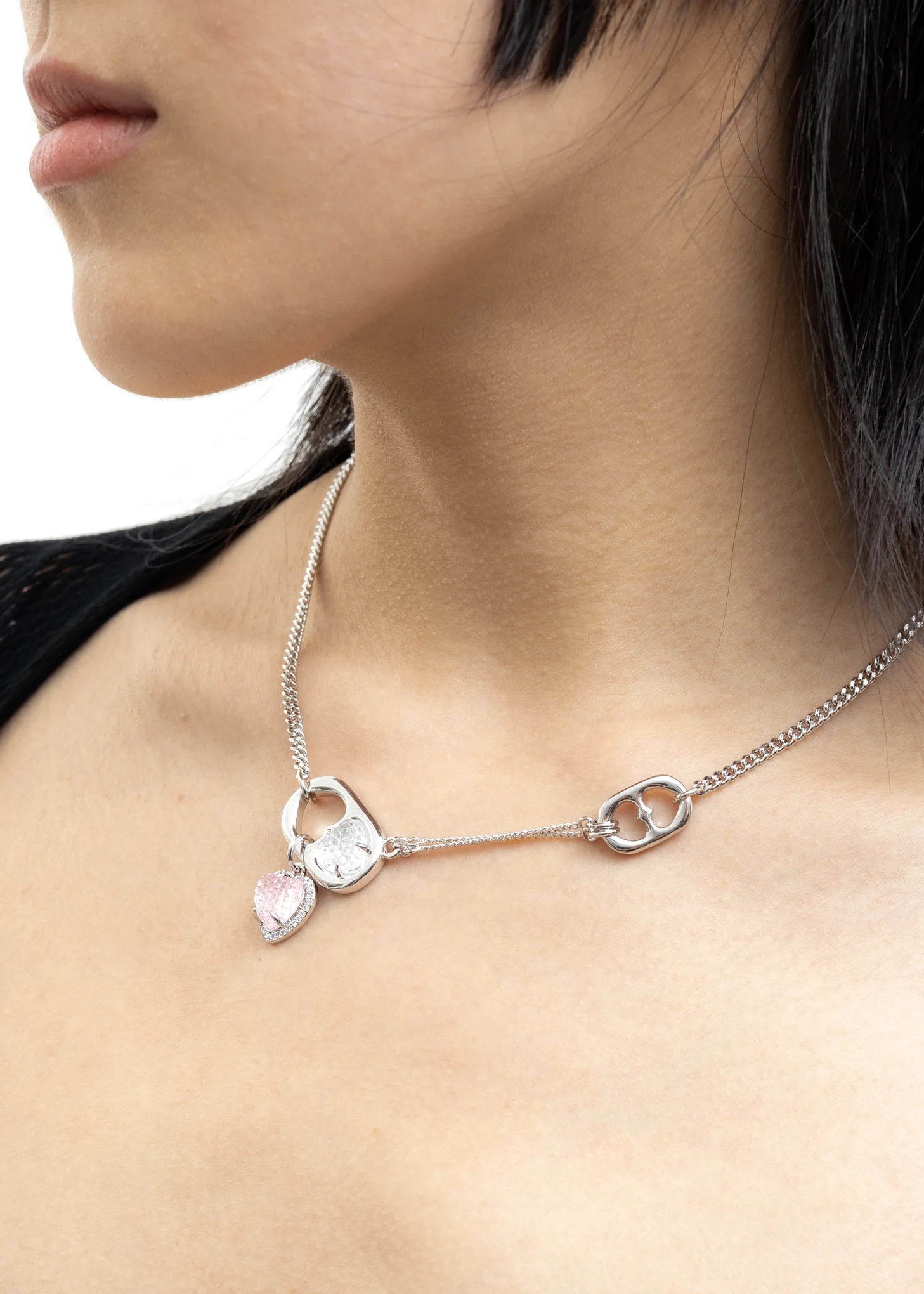 Silver And Pink Heart Drop Necklace - Image 2