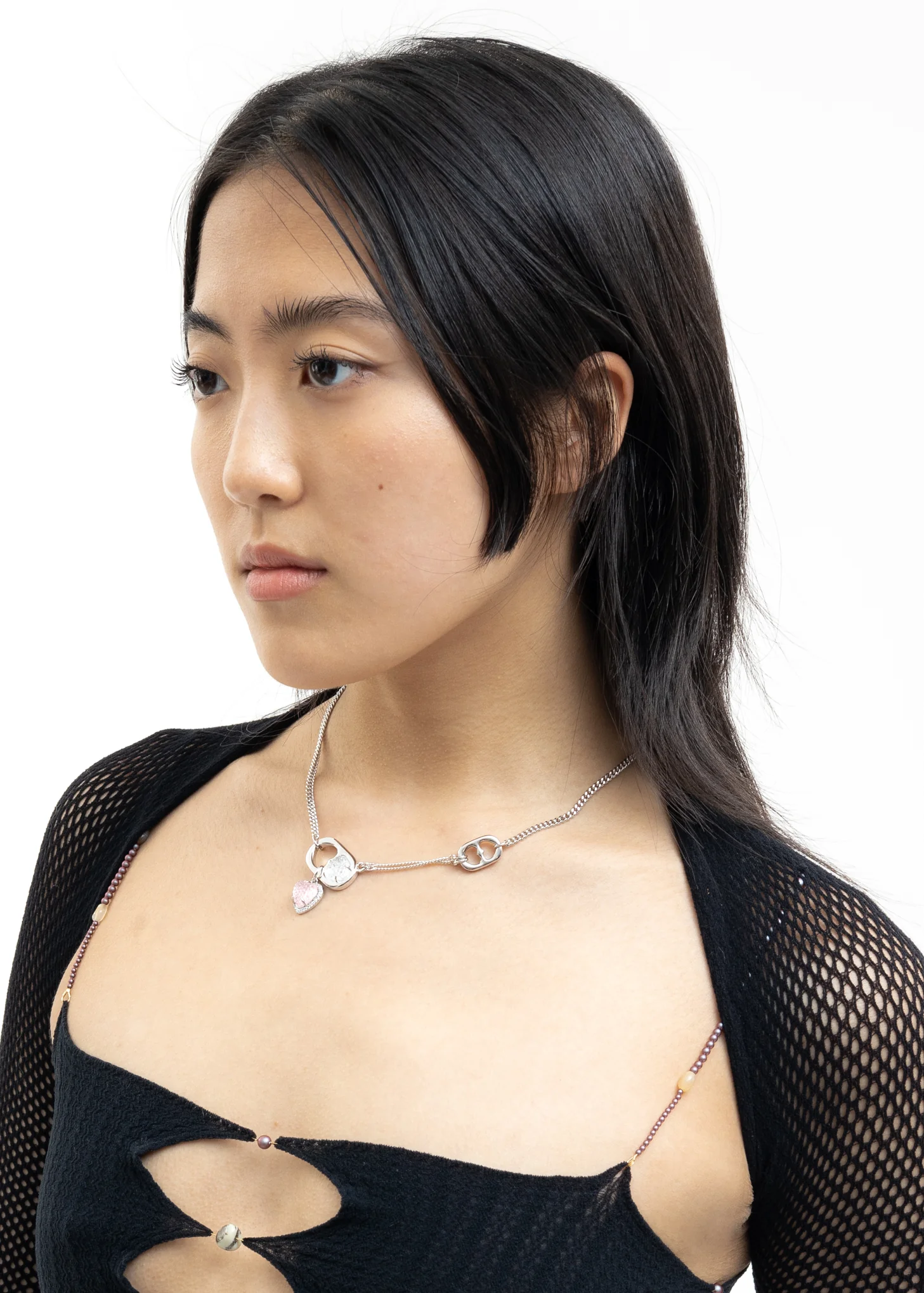 Silver And Pink Heart Drop Necklace - Image 3
