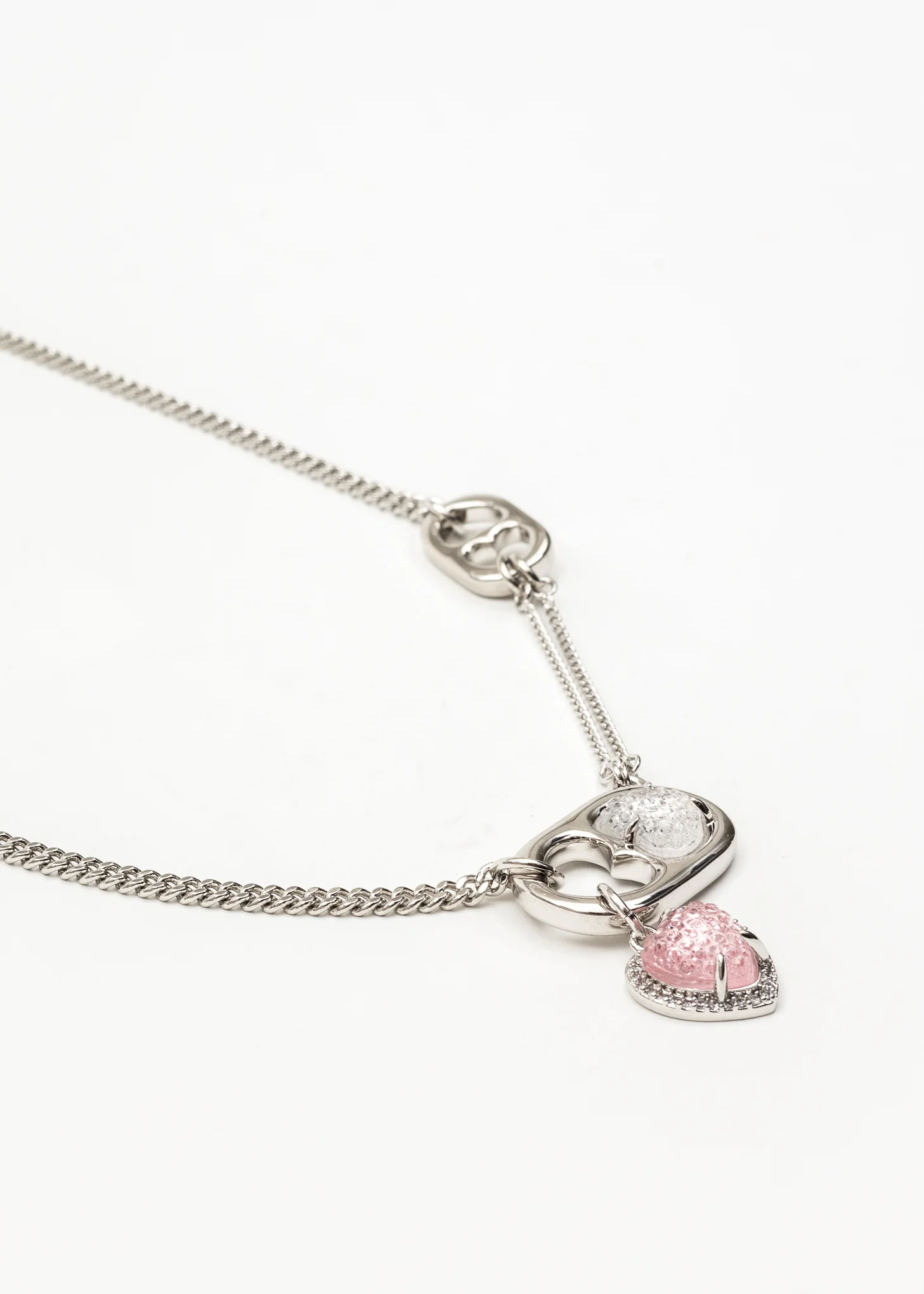 Silver And Pink Heart Drop Necklace - Image 4