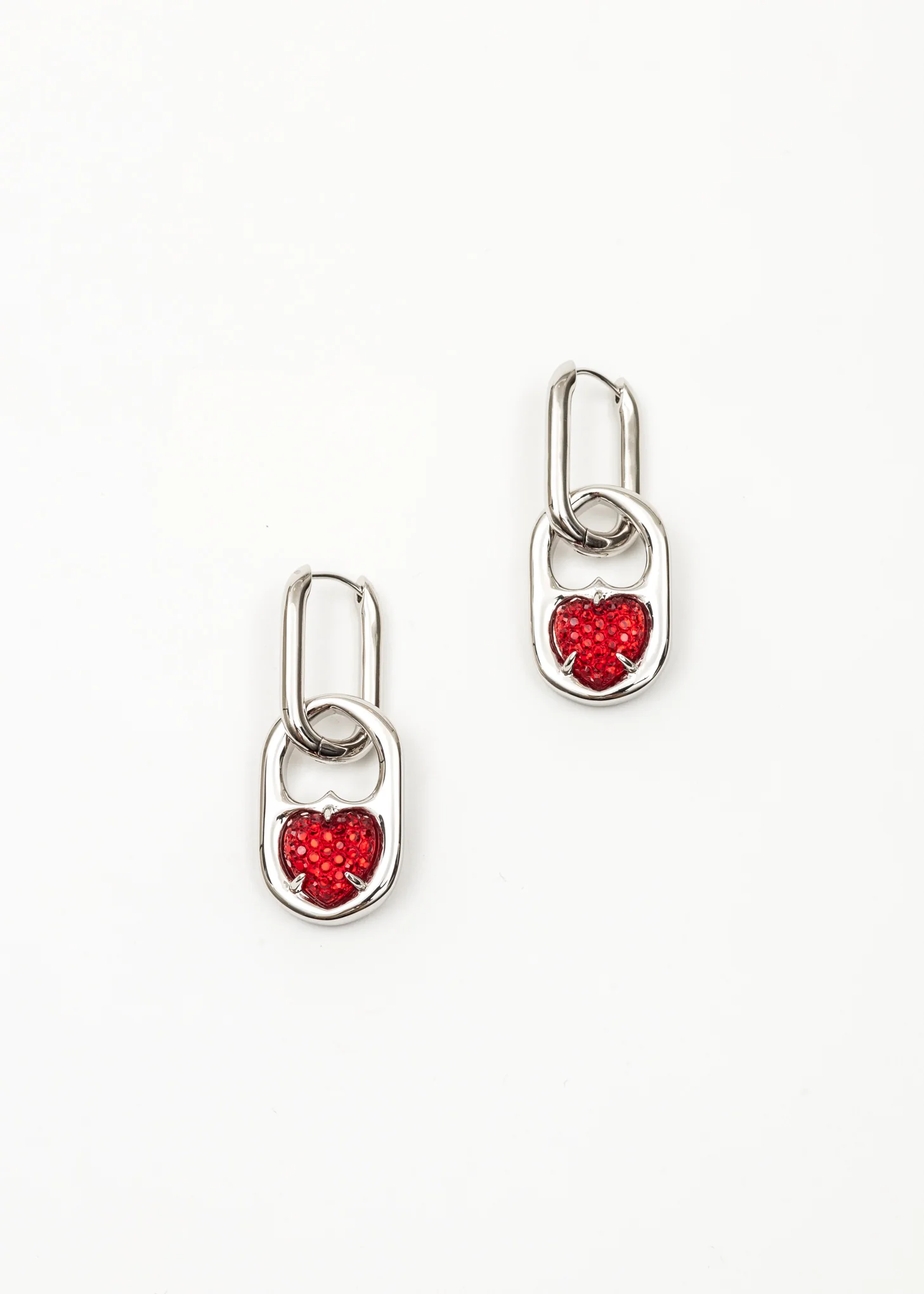 Silver And Red Two Ways Hearts Earring - Single