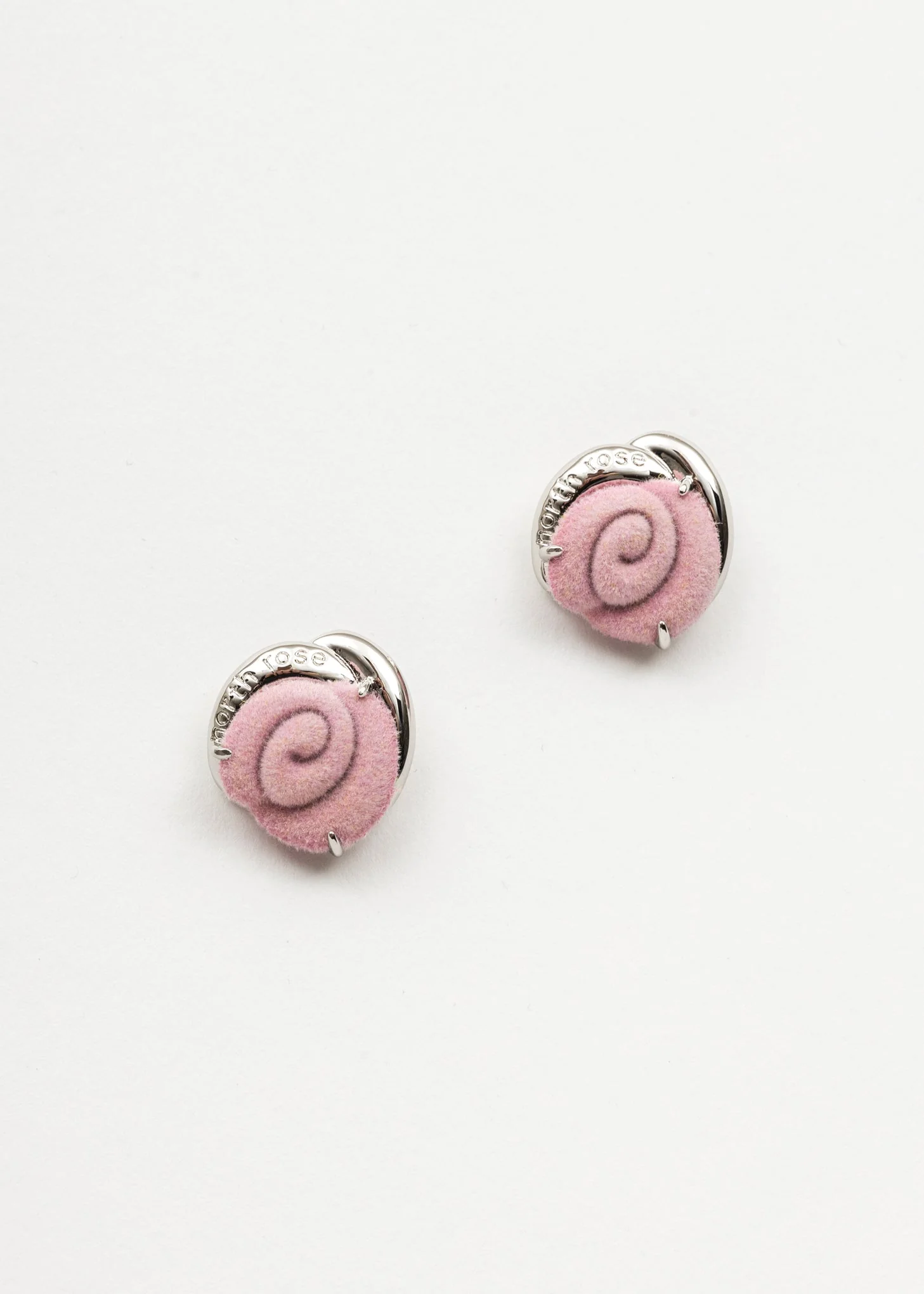 Silver And Pink Velvet Rose Earring -Single