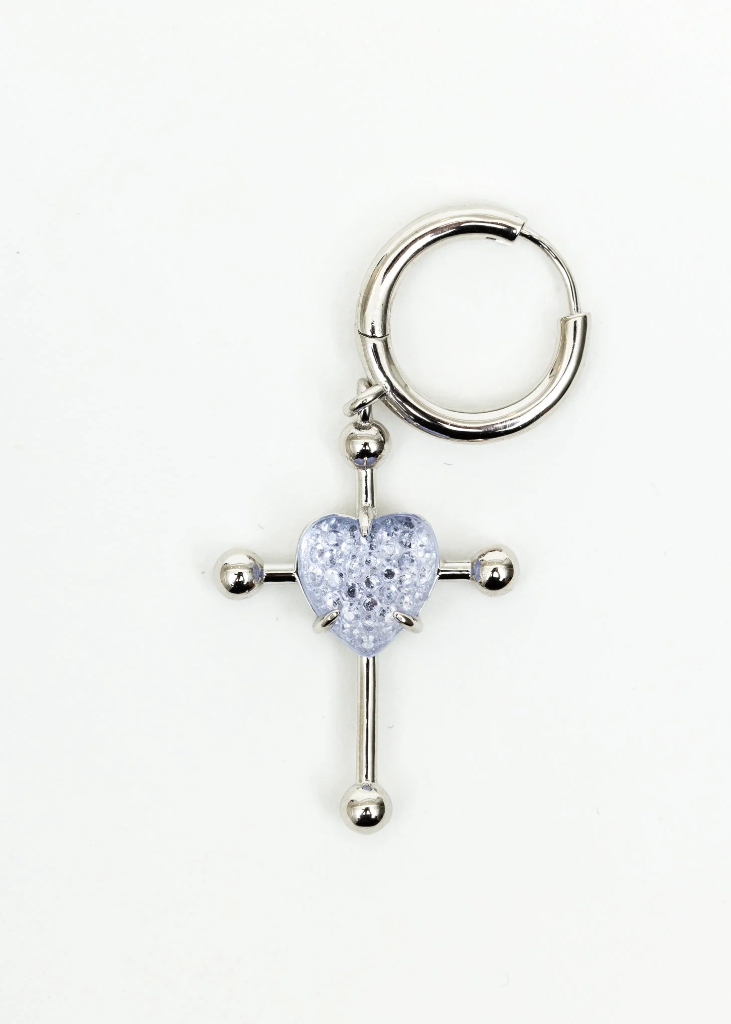 Silver and Purple Heart Cross Earring - Single