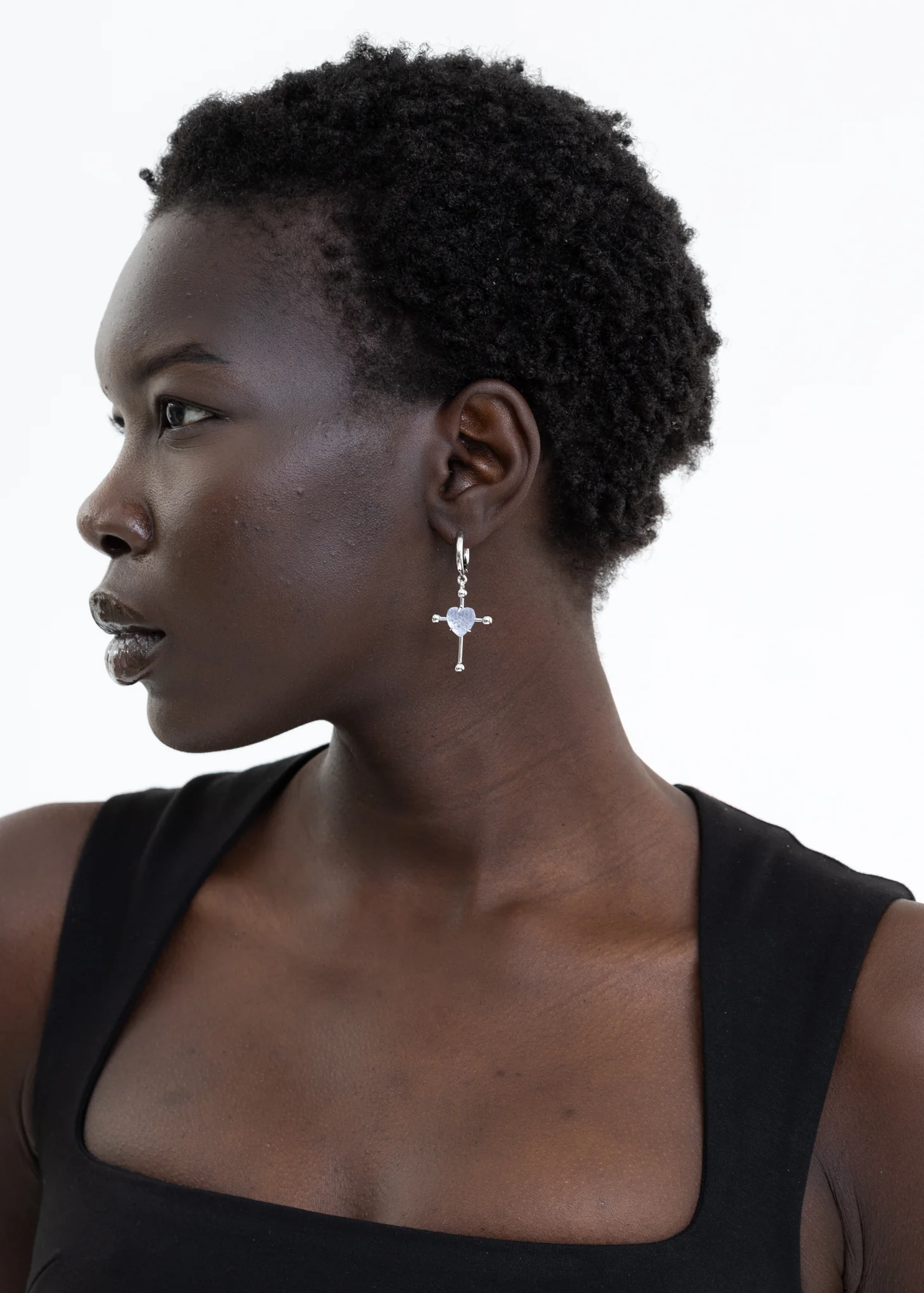 Silver and Purple Heart Cross Earring - Single - Image 2
