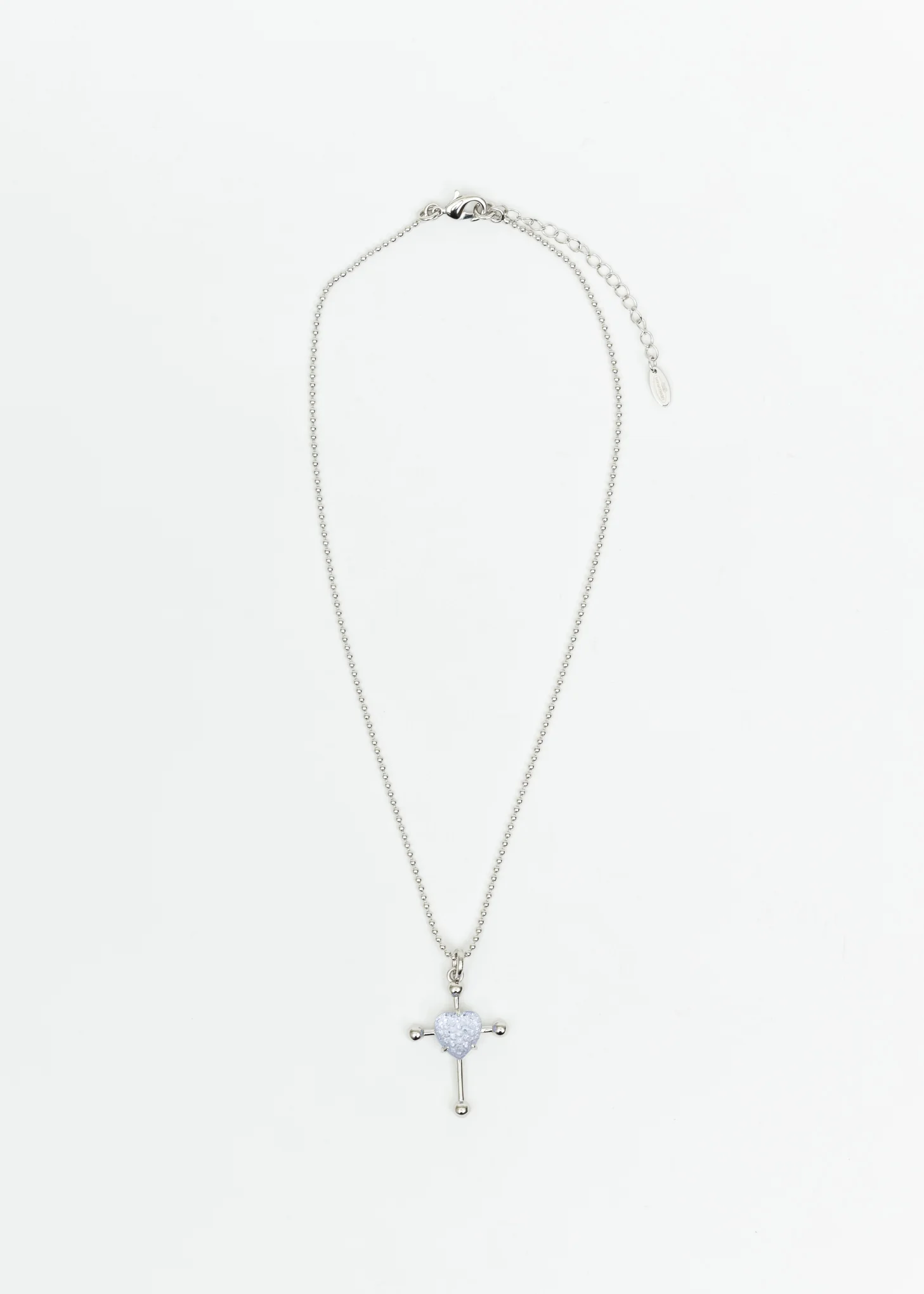 Silver And Purple Heart Cross Necklace