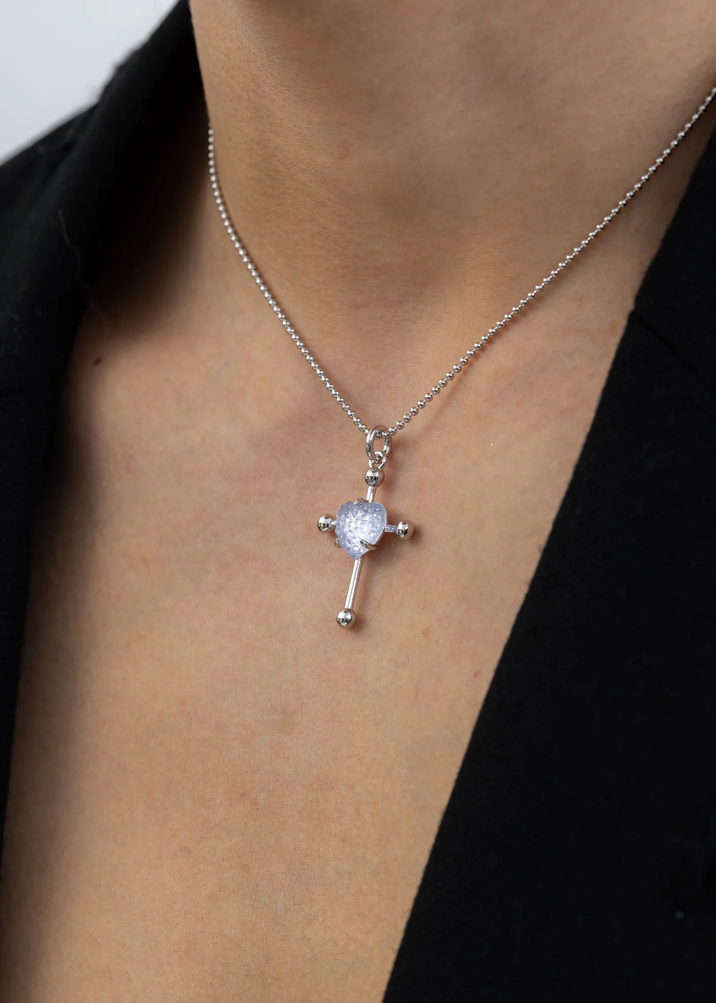 Silver And Purple Heart Cross Necklace - Image 3