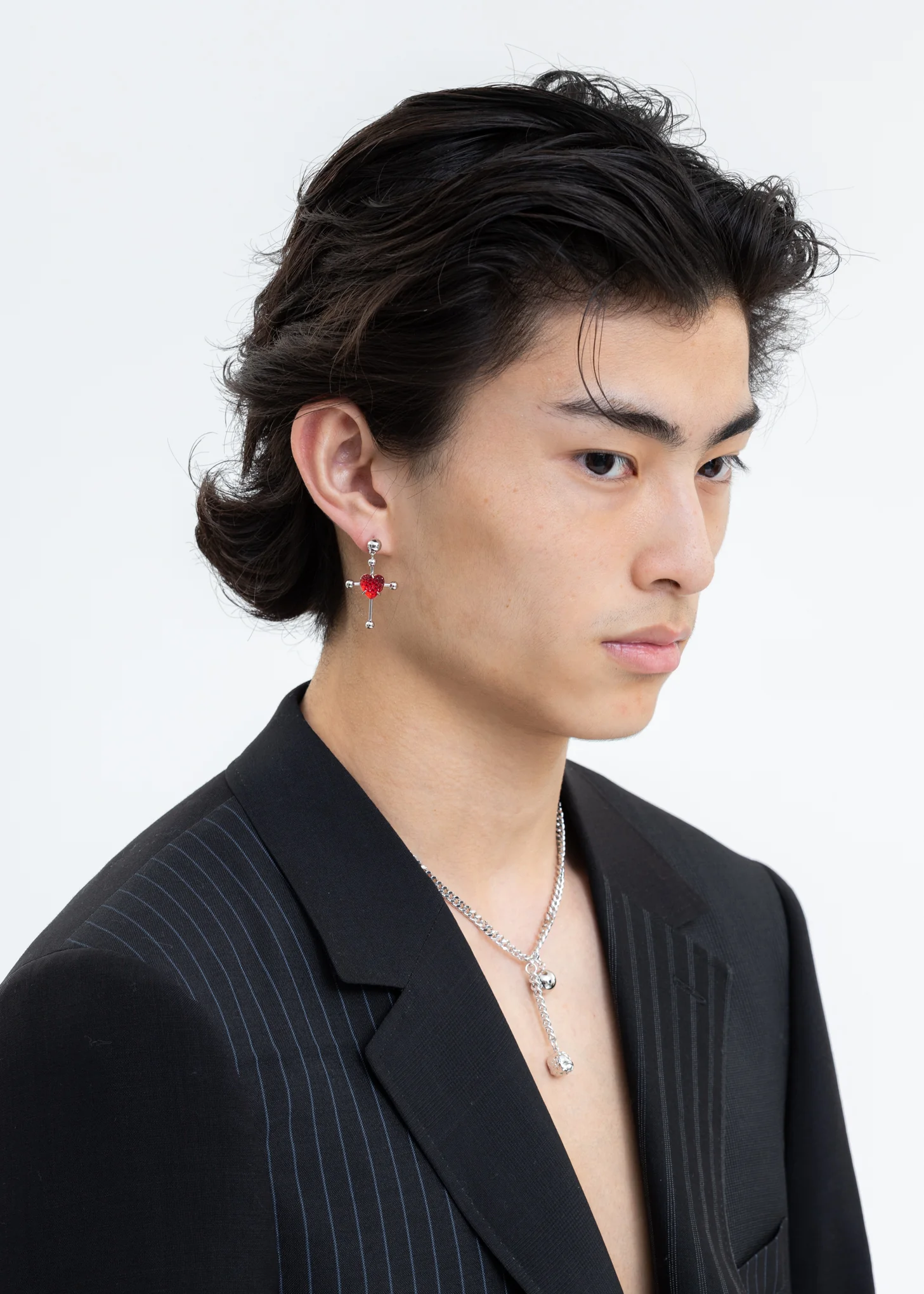 Silver And Red Heart Cross Earring - Single - Image 2