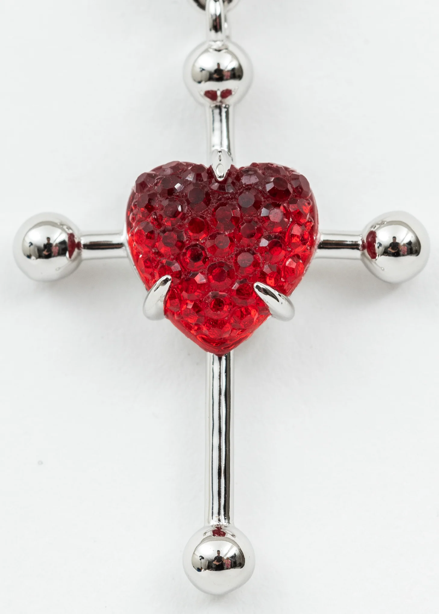 Silver And Red Heart Cross Earring - Single - Image 4