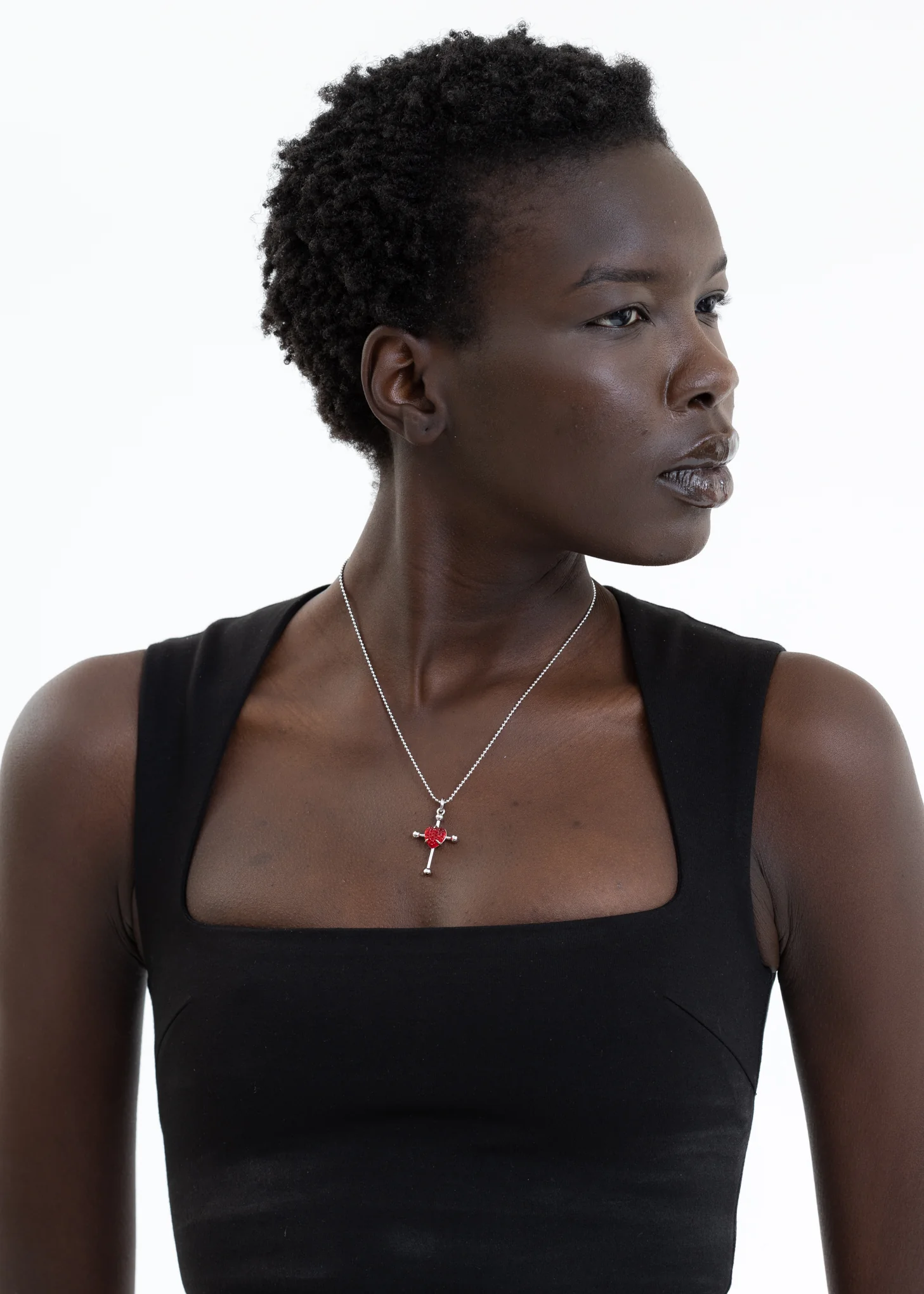 Silver And Red Heart Cross Necklace - Image 2