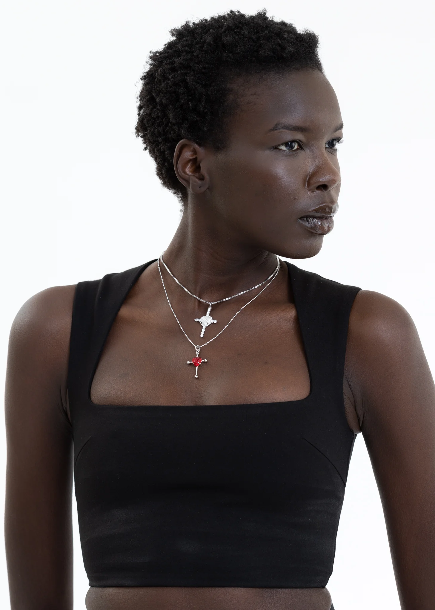 Silver And Red Heart Cross Necklace - Image 4