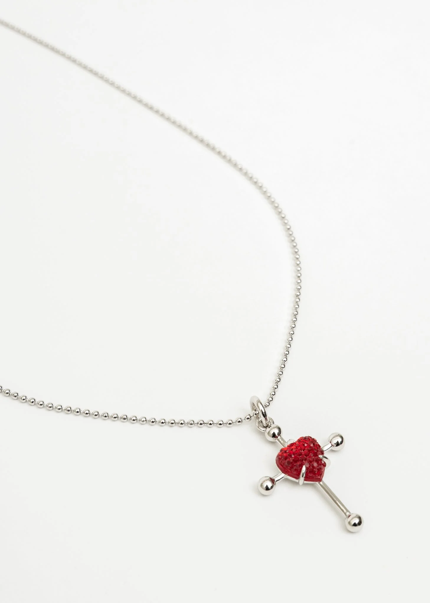 Silver And Red Heart Cross Necklace - Image 5