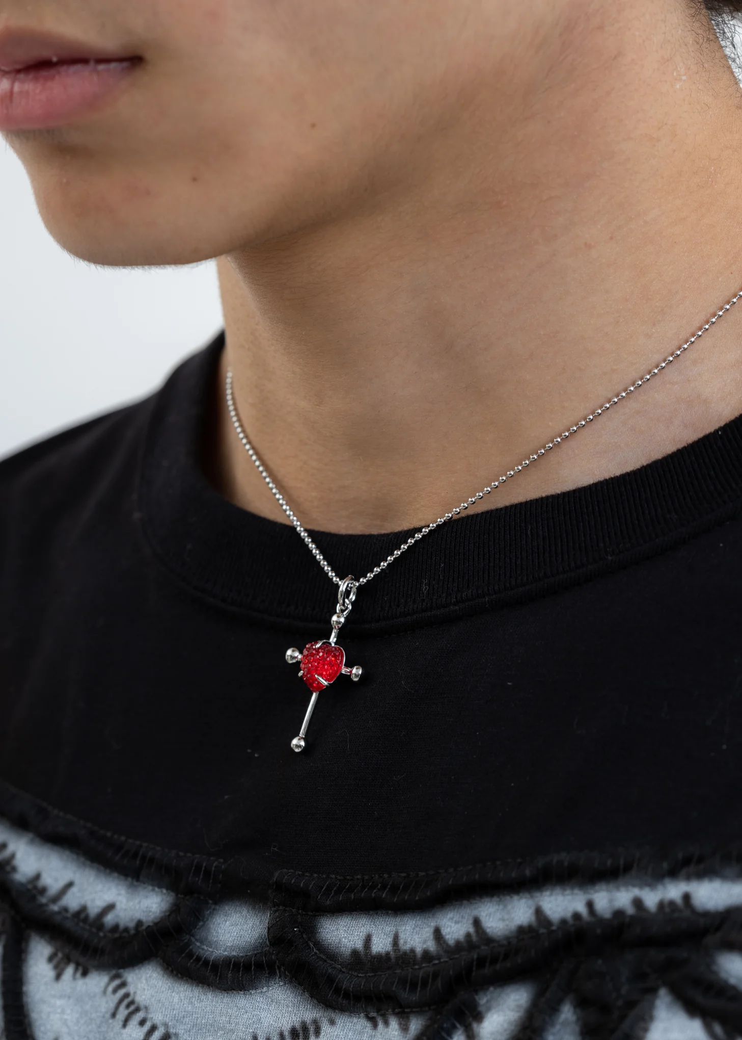 Silver And Red Heart Cross Necklace - Image 3