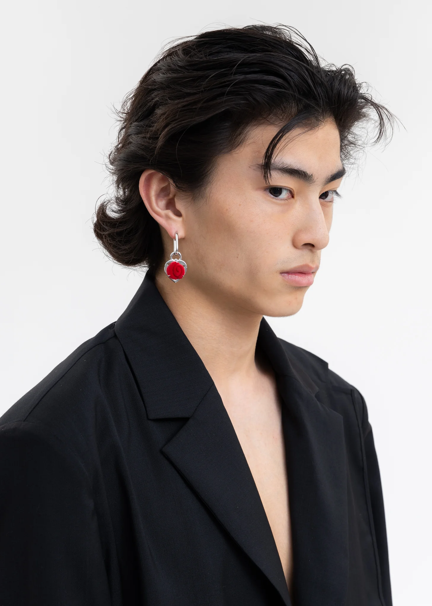 Silver And Red Velvet Rose Earring -Single - Image 2