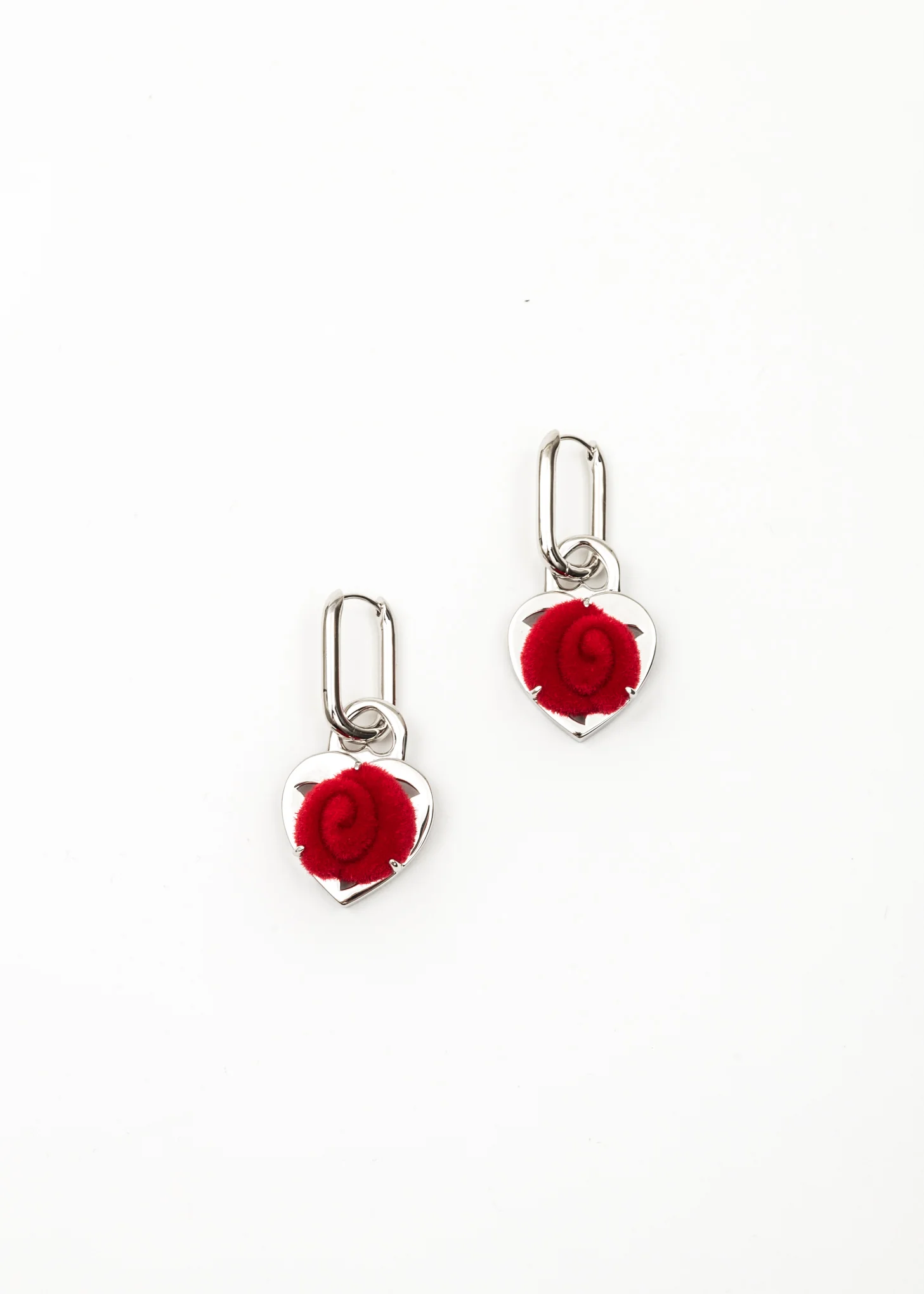 Silver And Red Velvet Rose Earring -Single
