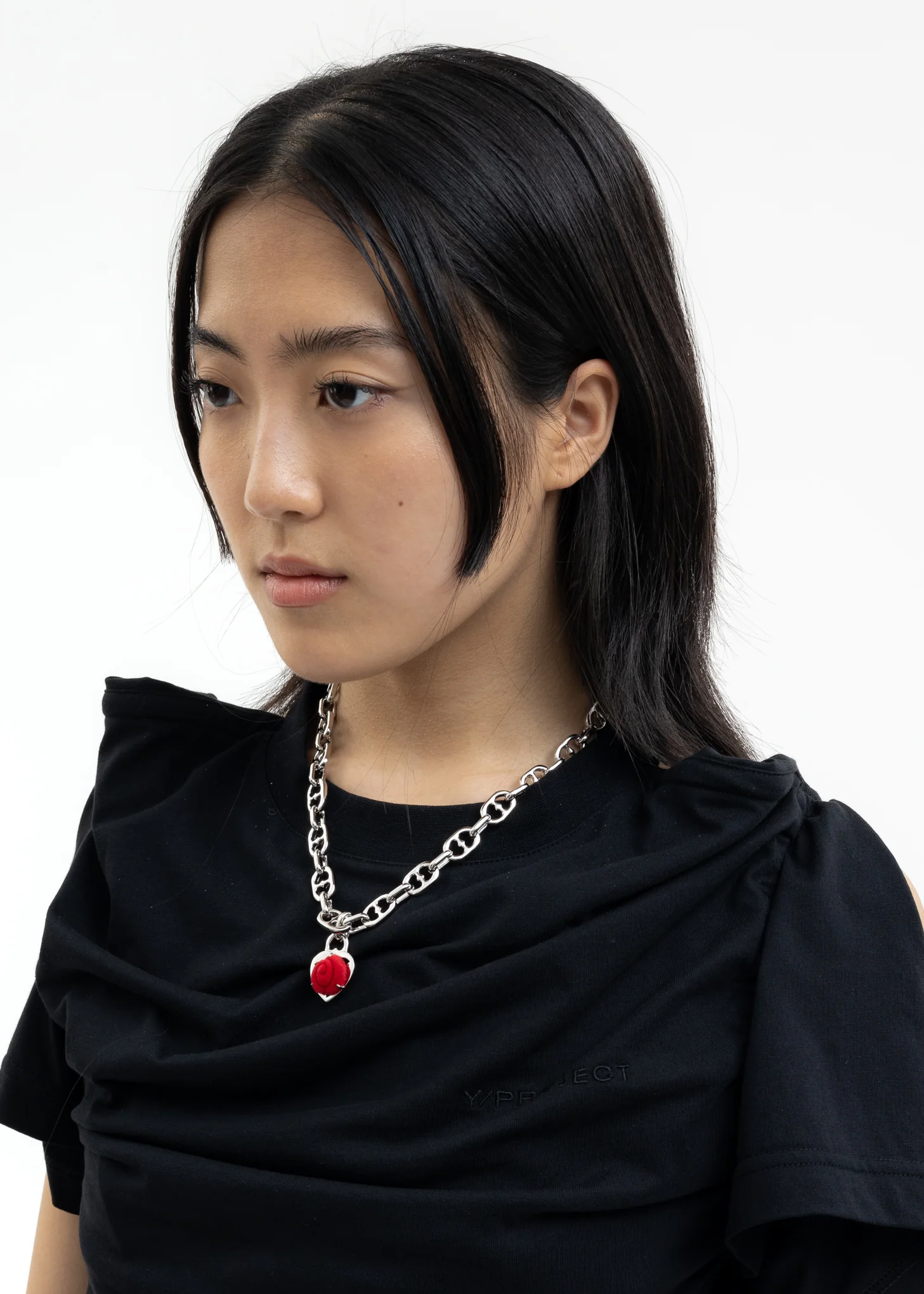 Silver and Red Velvet Rose Necklace - Image 2