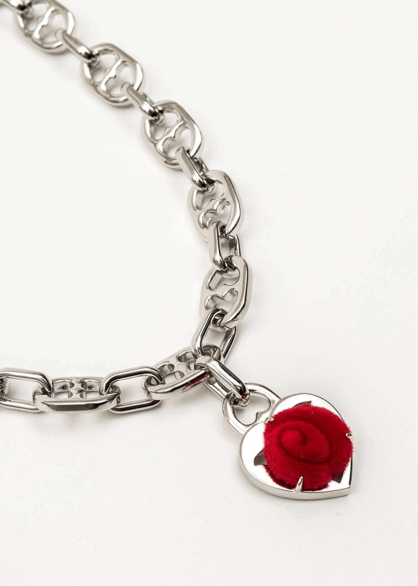 Silver and Red Velvet Rose Necklace - Image 3