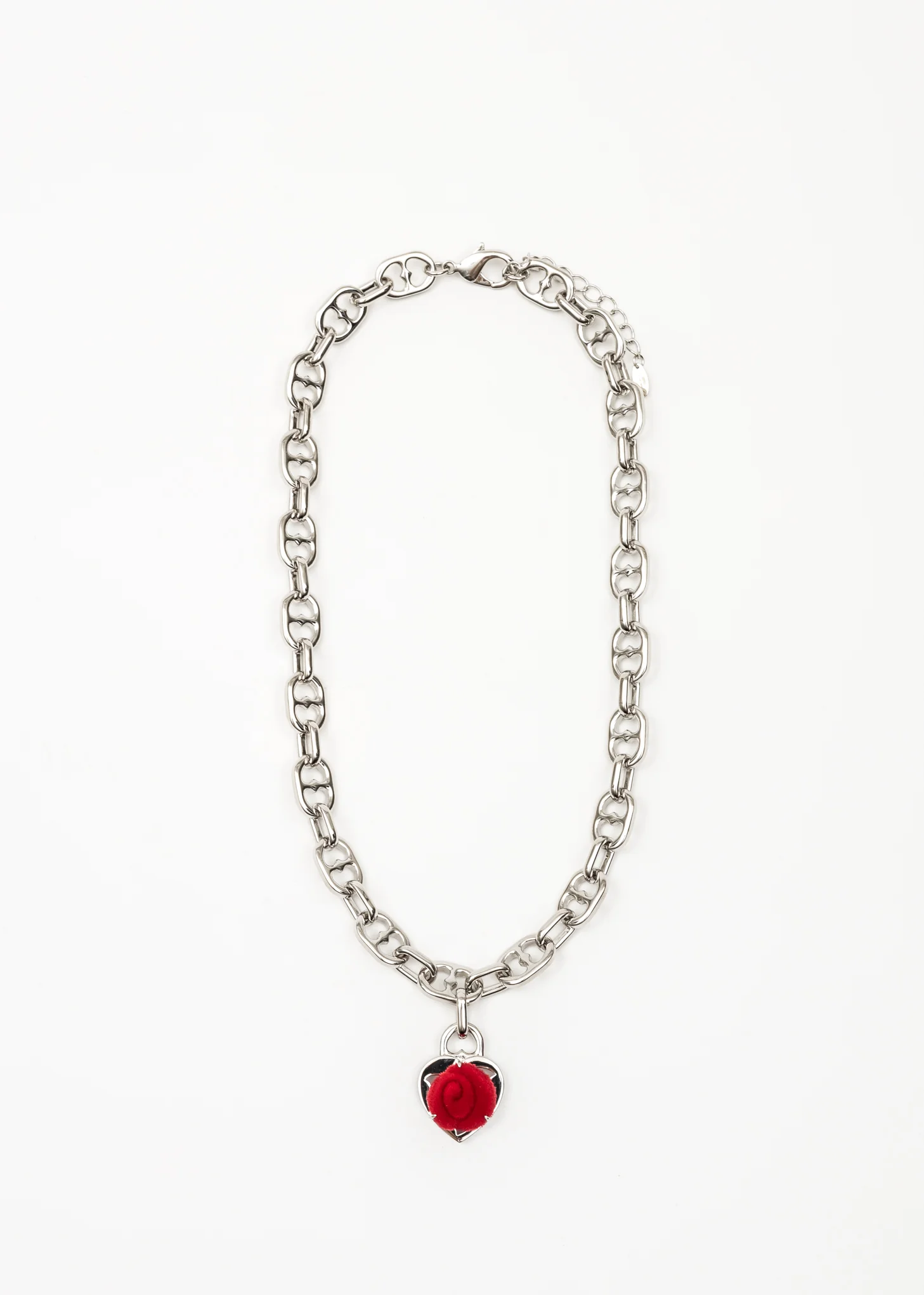 Silver and Red Velvet Rose Necklace