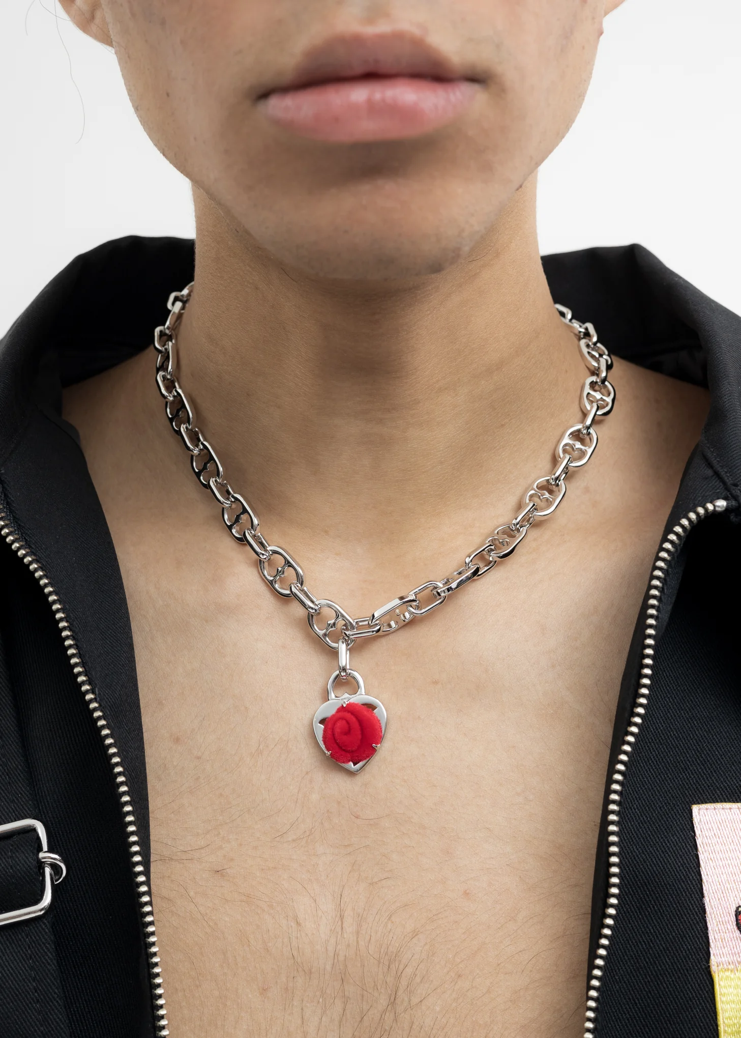 Silver and Red Velvet Rose Necklace - Image 2
