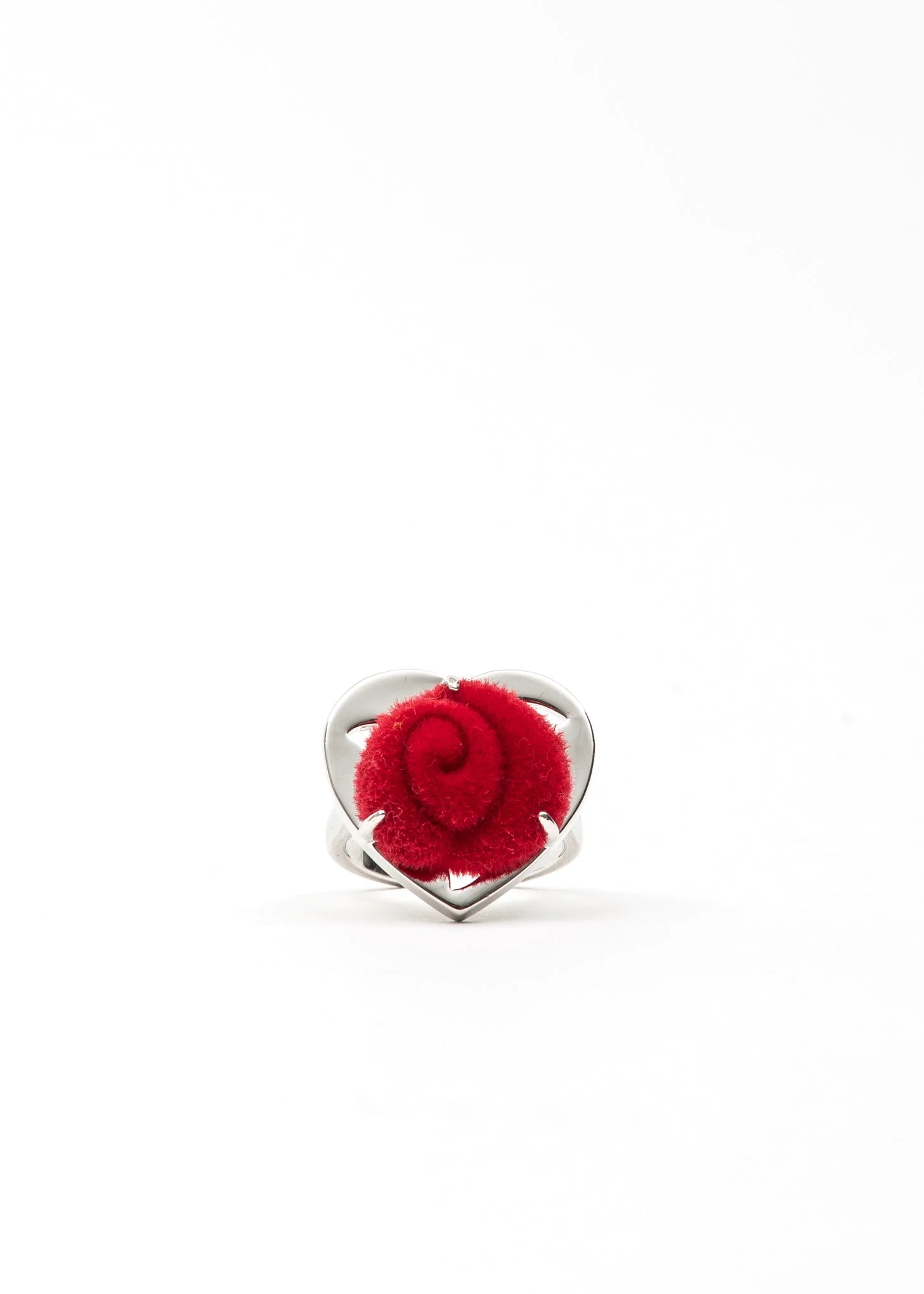 Silver And Red Velvet Rose Ring