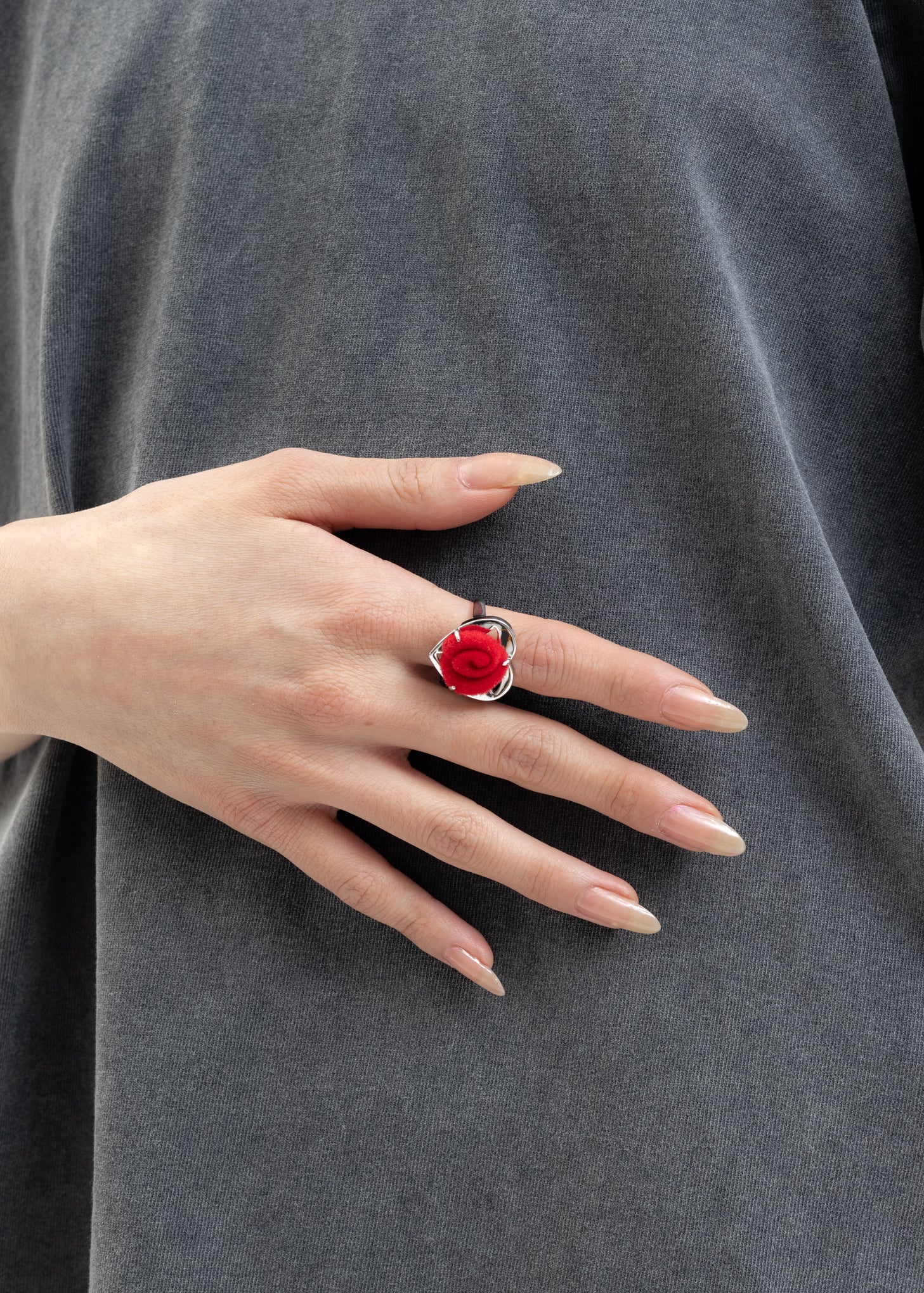 Silver And Red Velvet Rose Ring - Image 2