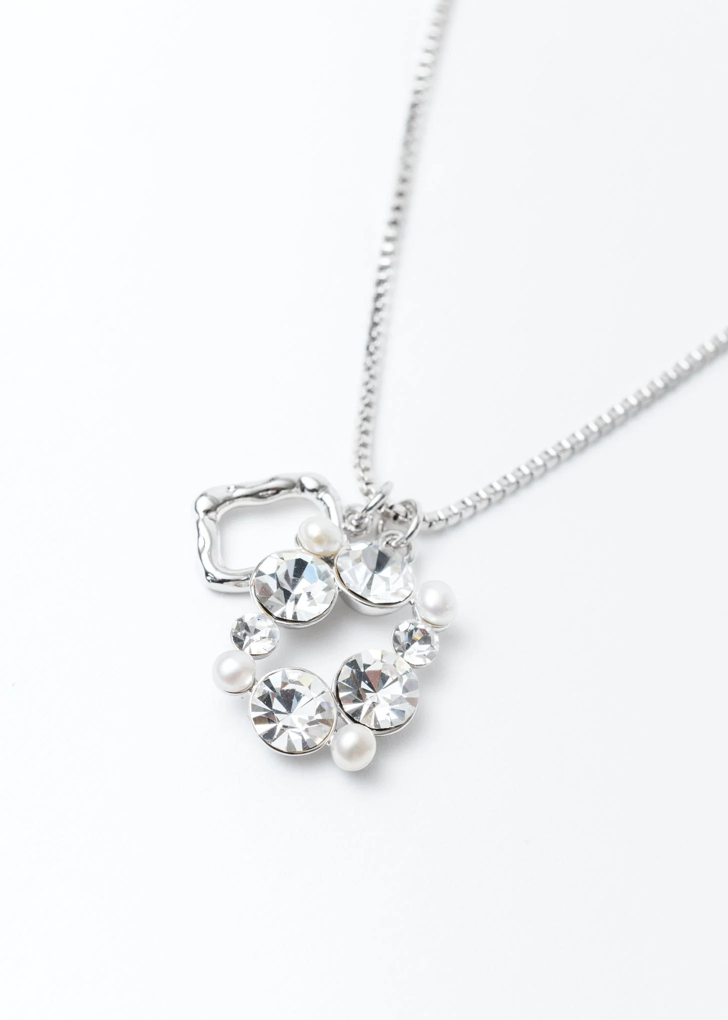 Silver And Rhinestone ART MIRROR Necklace