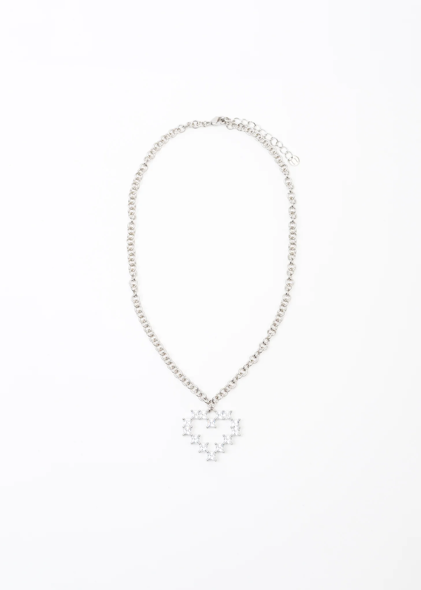 Silver And Rhinestone Big Heart Necklace - Image 4