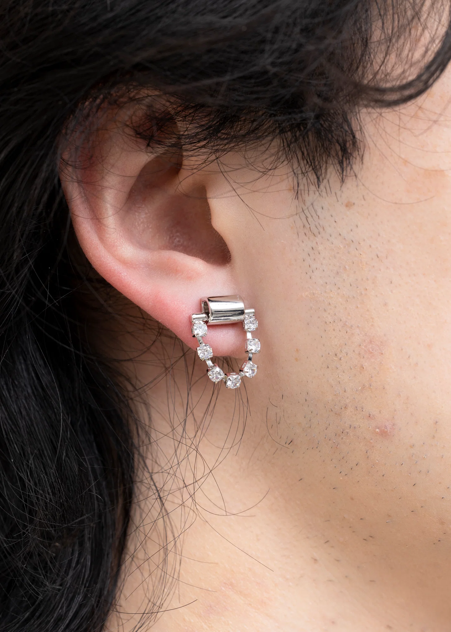 Silver And Rhinestone BOWEN Earring - Single - Image 3