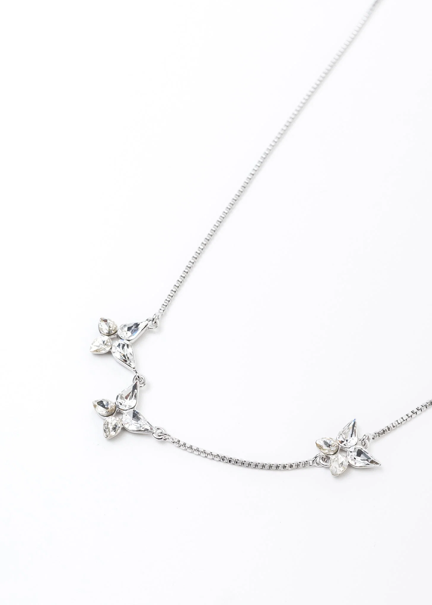 Silver And Rhinestone Butterflies Necklace