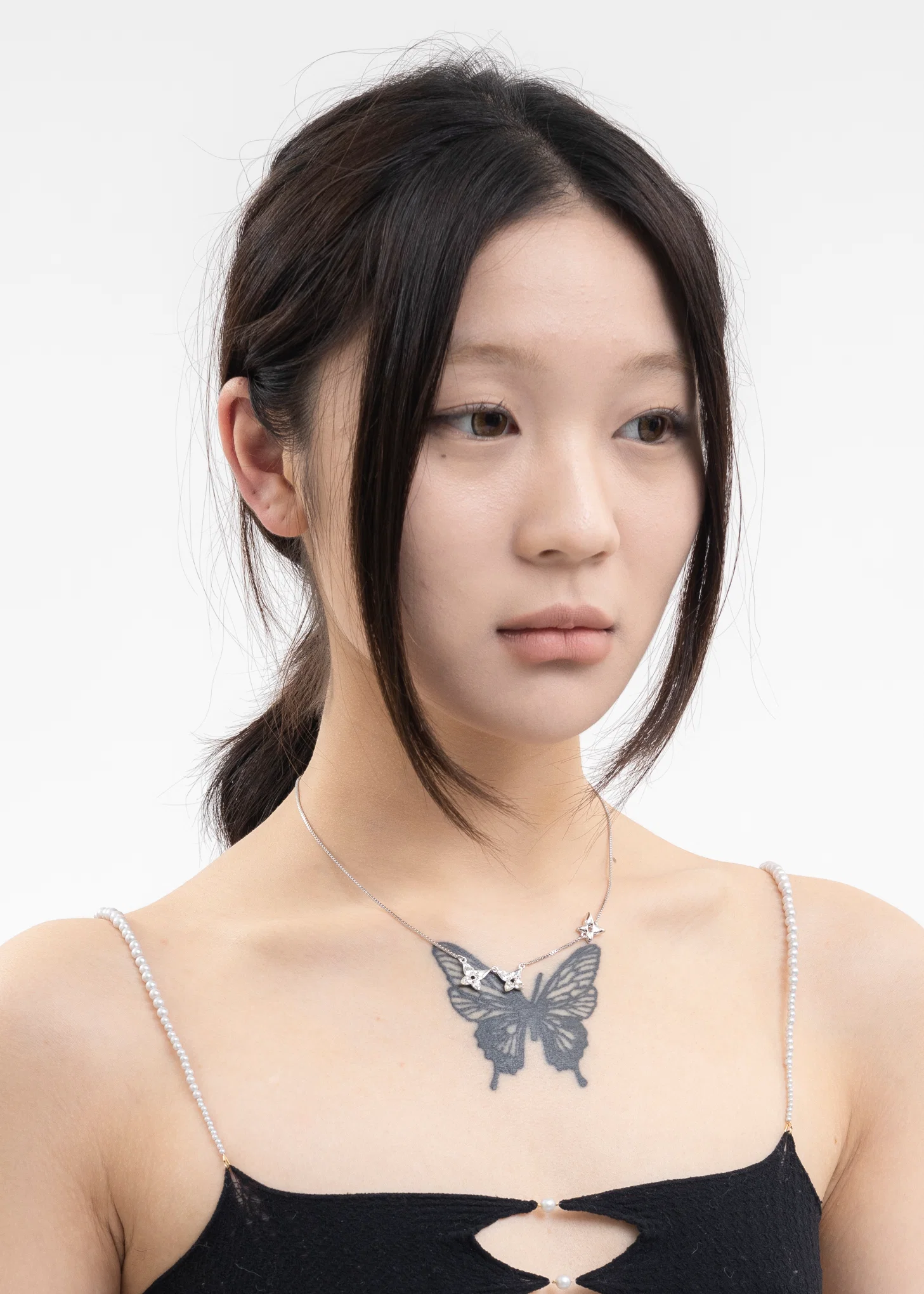 Silver And Rhinestone Butterflies Necklace - Image 3