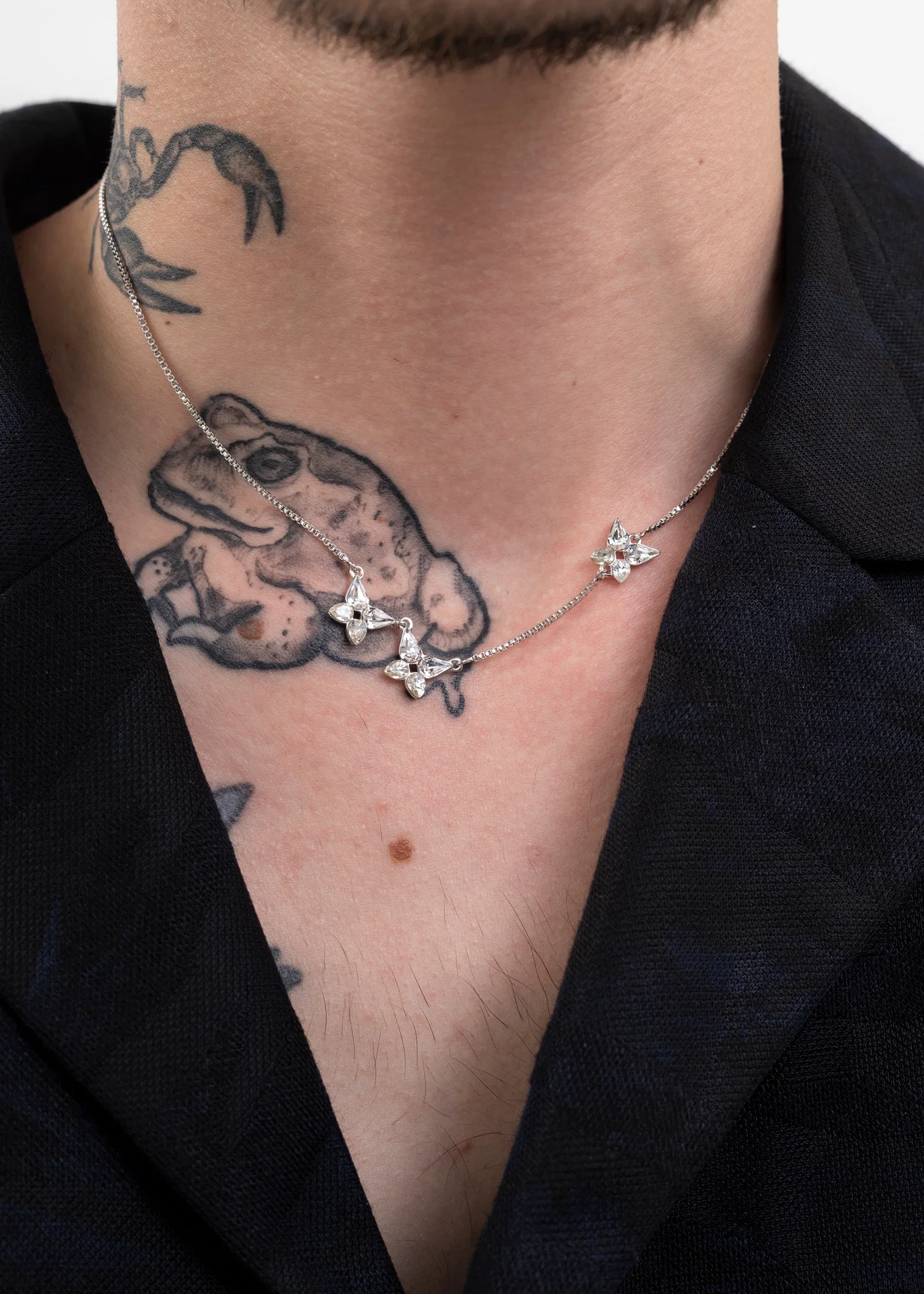 Silver And Rhinestone Butterflies Necklace - Image 2