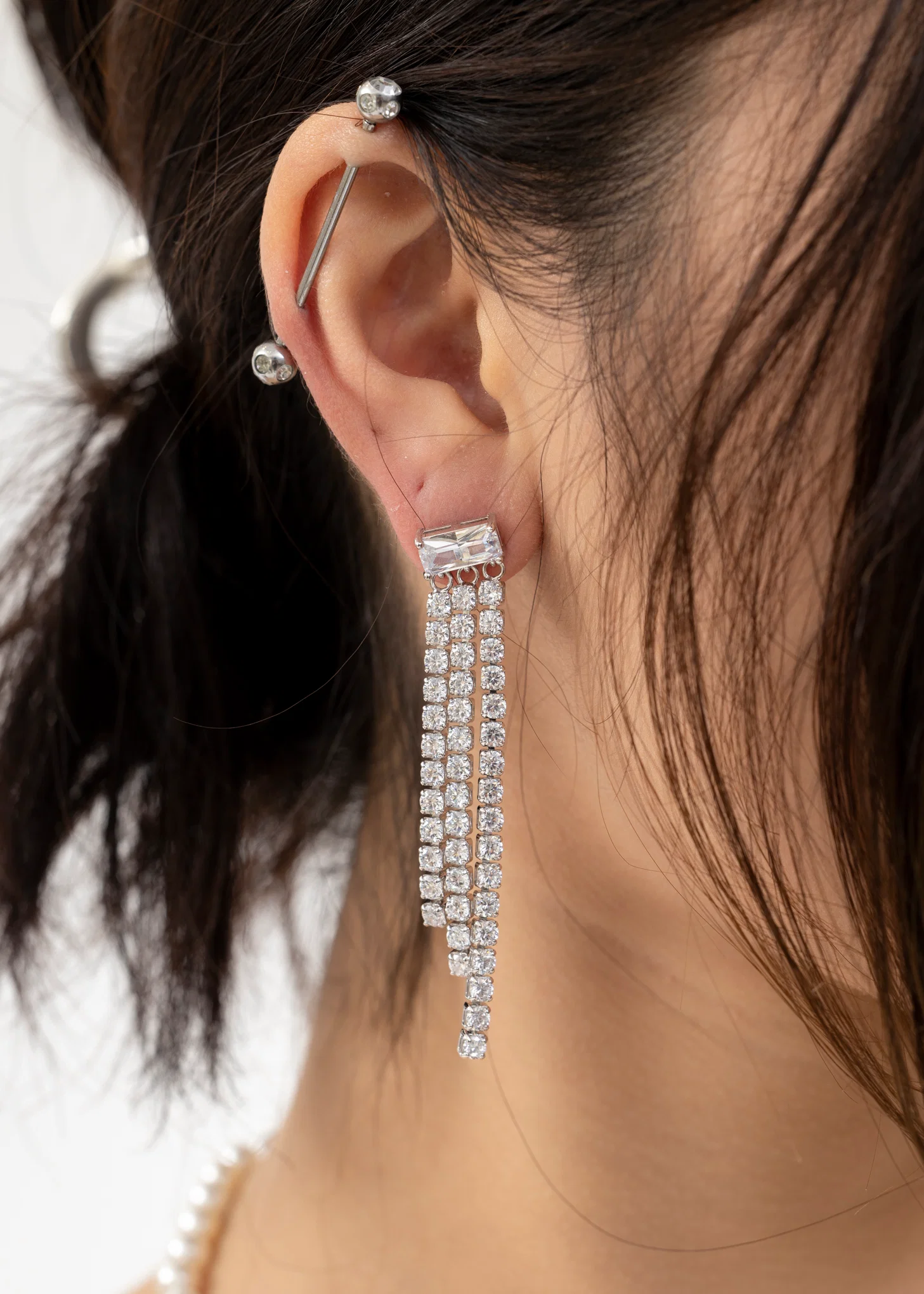 Silver And Rhinestone CHAOXI  Earring - Single - Image 3