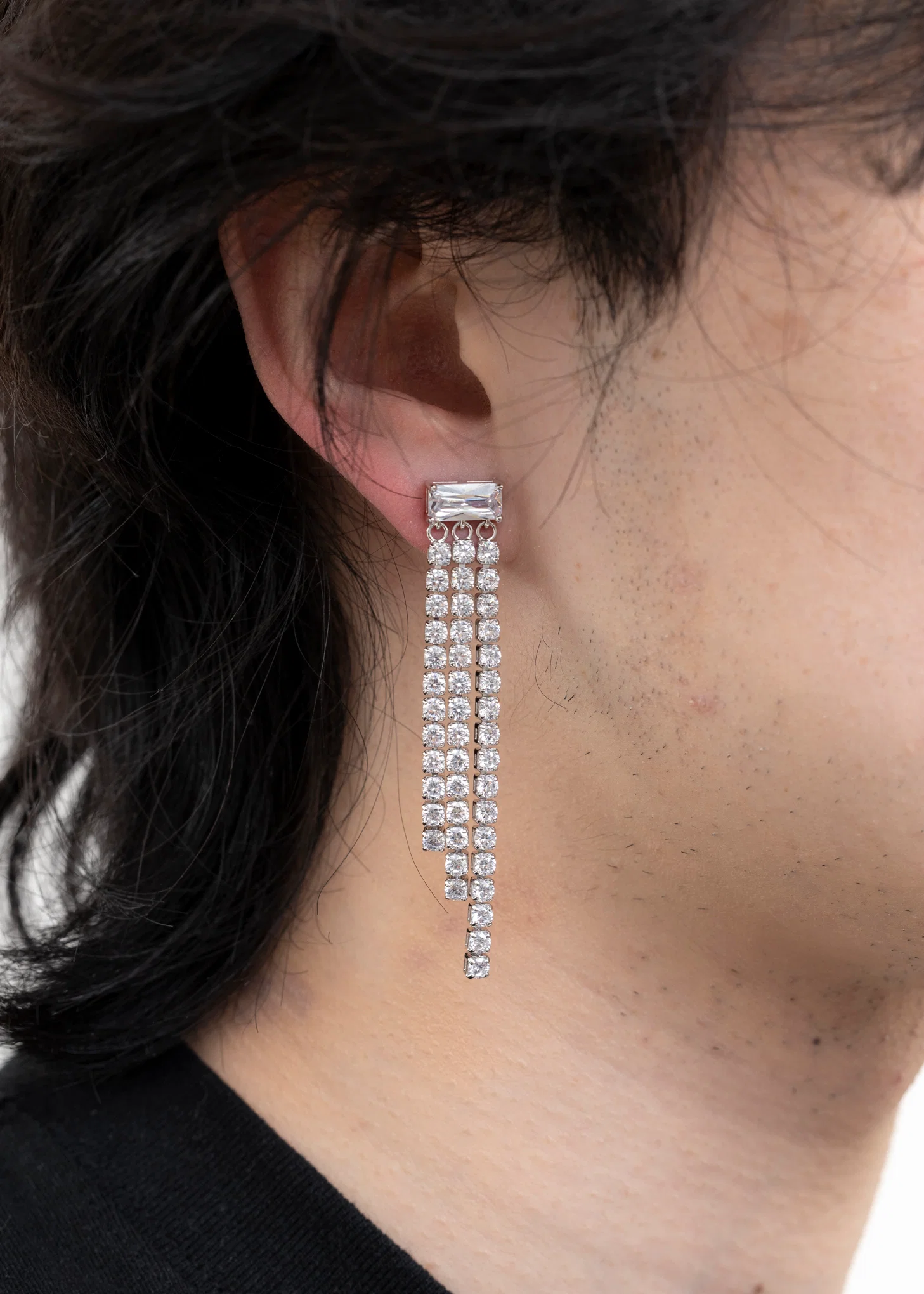 Silver And Rhinestone CHAOXI  Earring - Single - Image 3