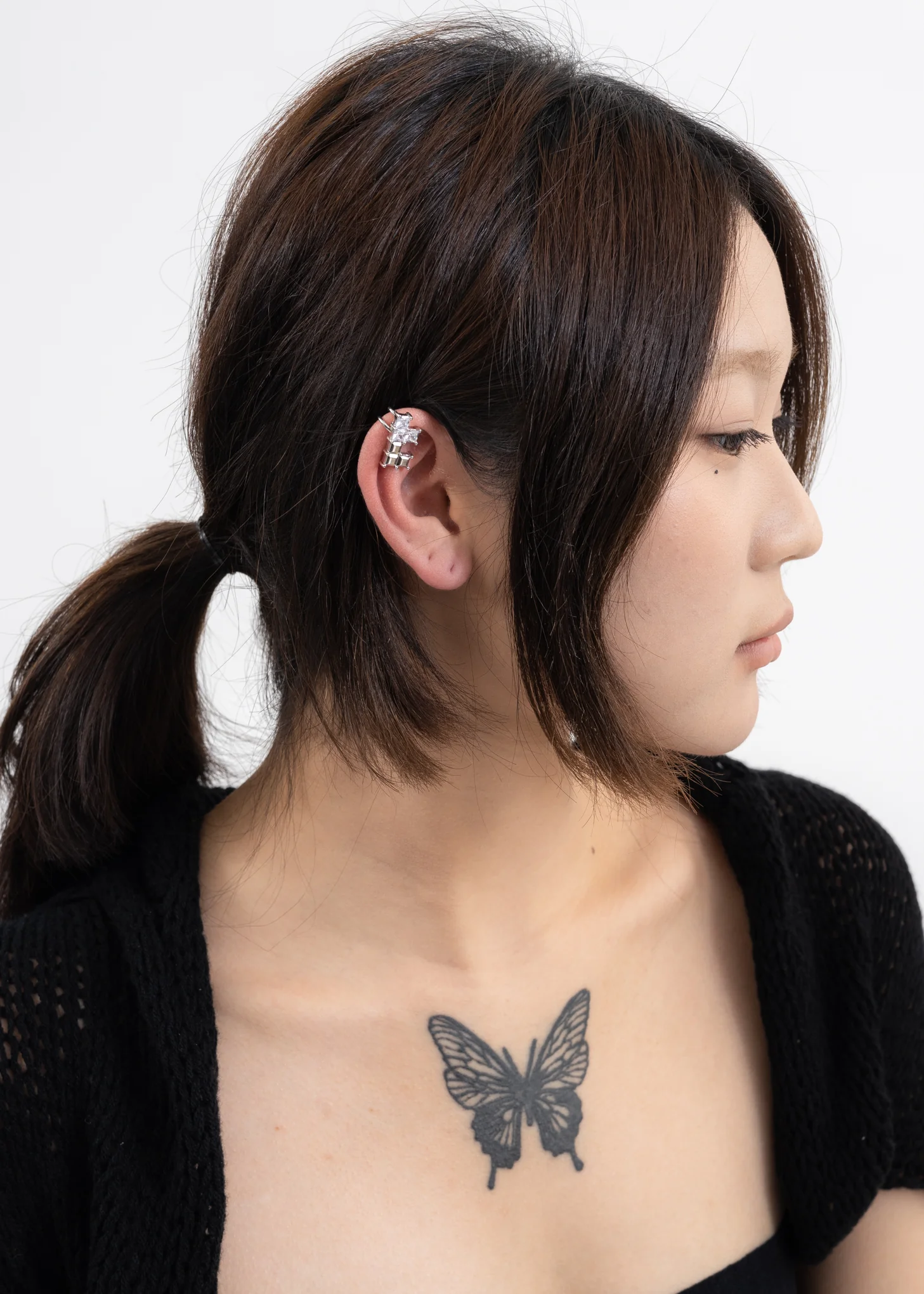Silver And Rhinestone Hearts Ear Cuff - Single - Image 2