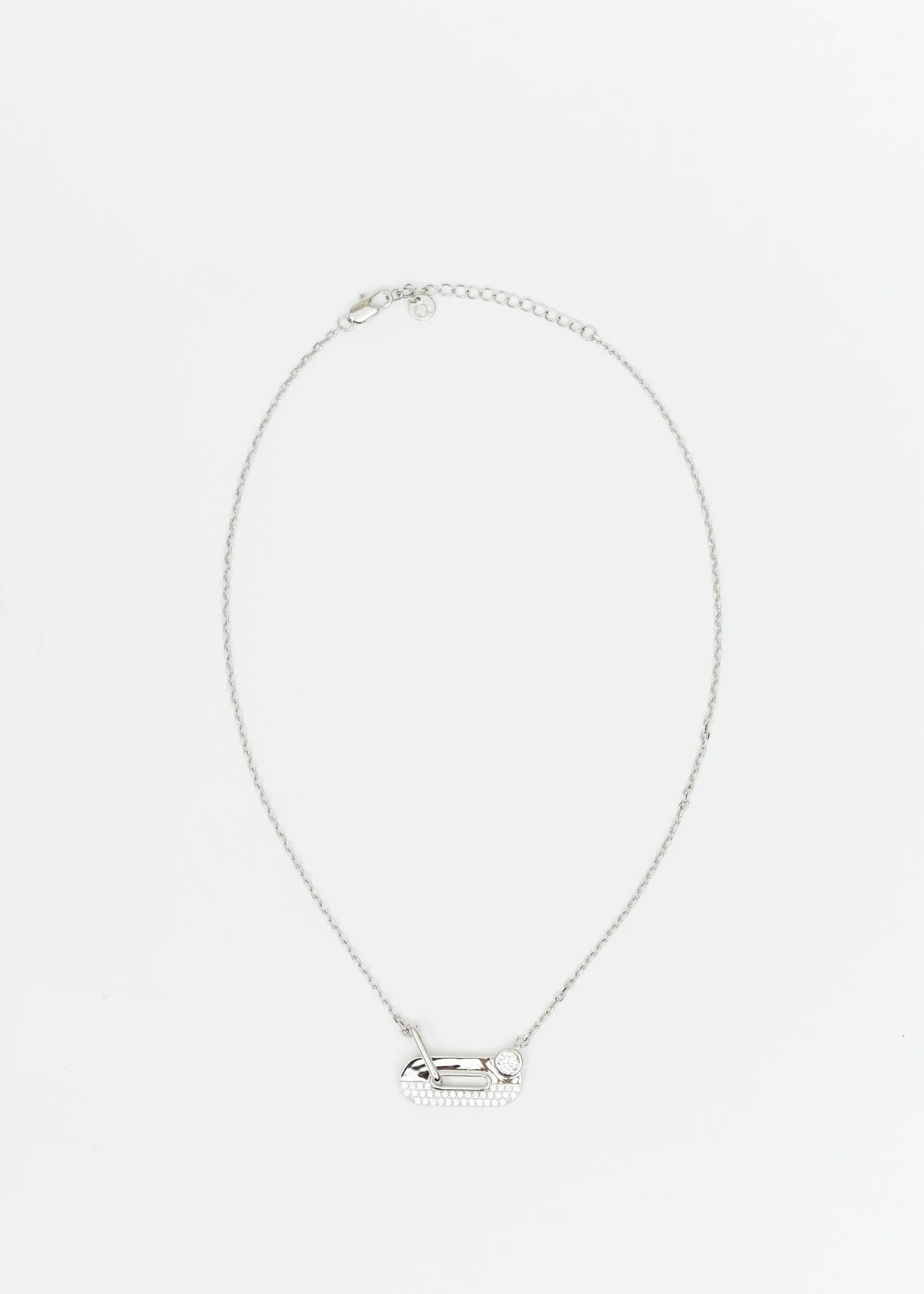 Silver And Rhinestone Lock Necklace