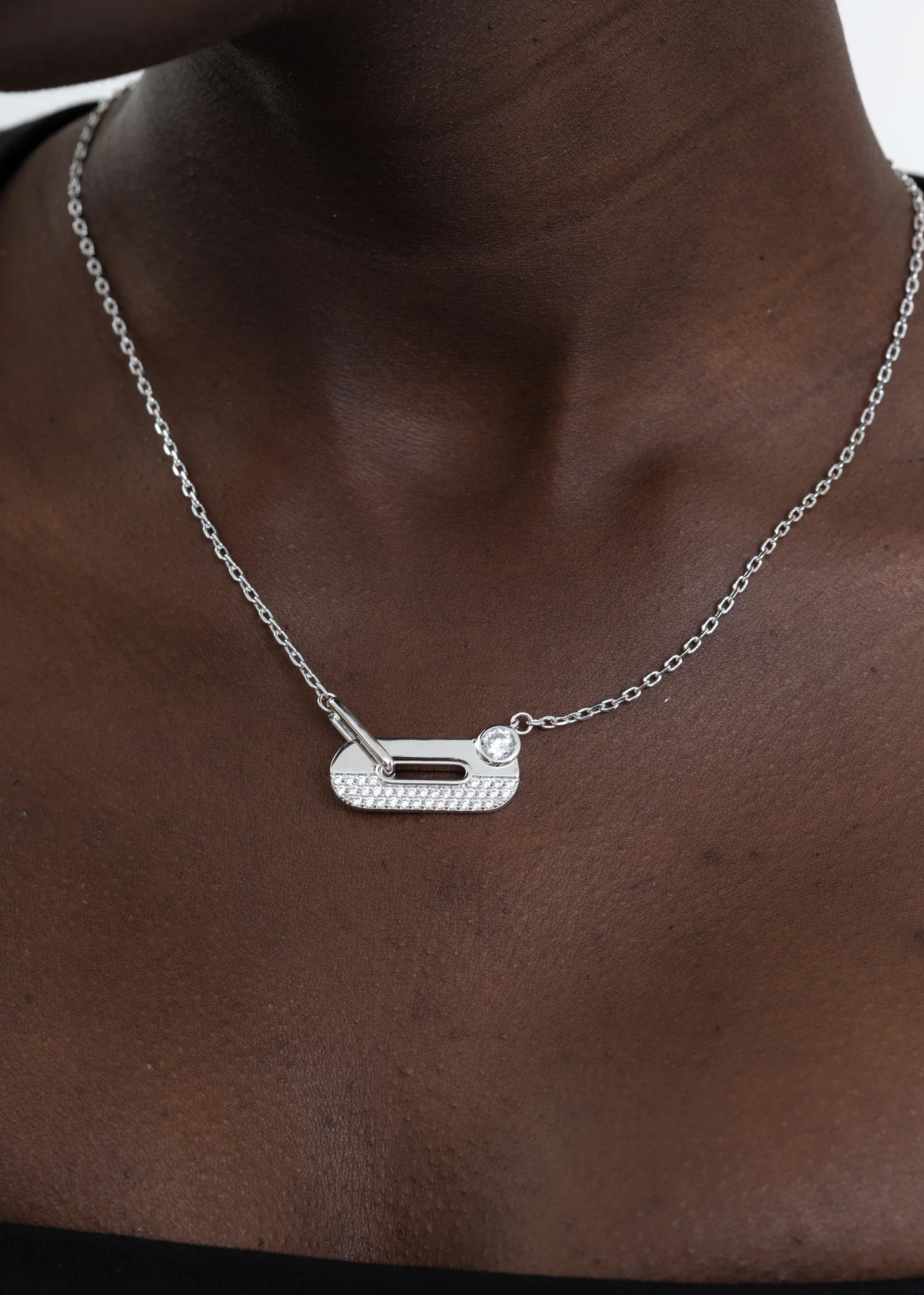 Silver And Rhinestone Lock Necklace - Image 2