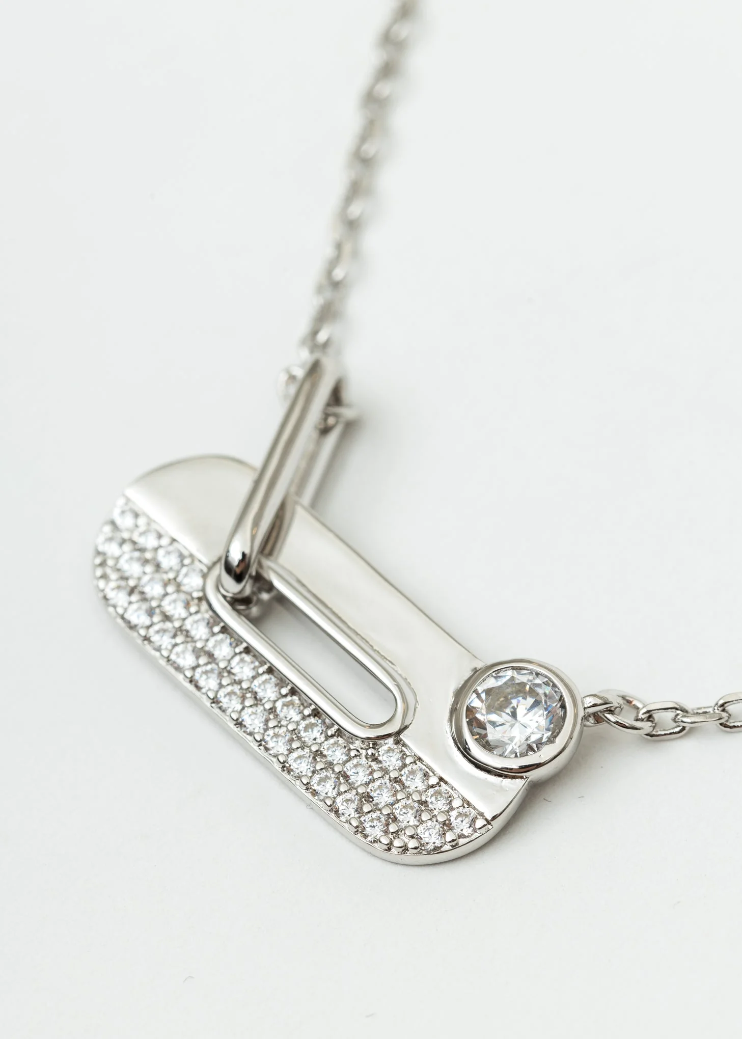 Silver And Rhinestone Lock Necklace - Image 4