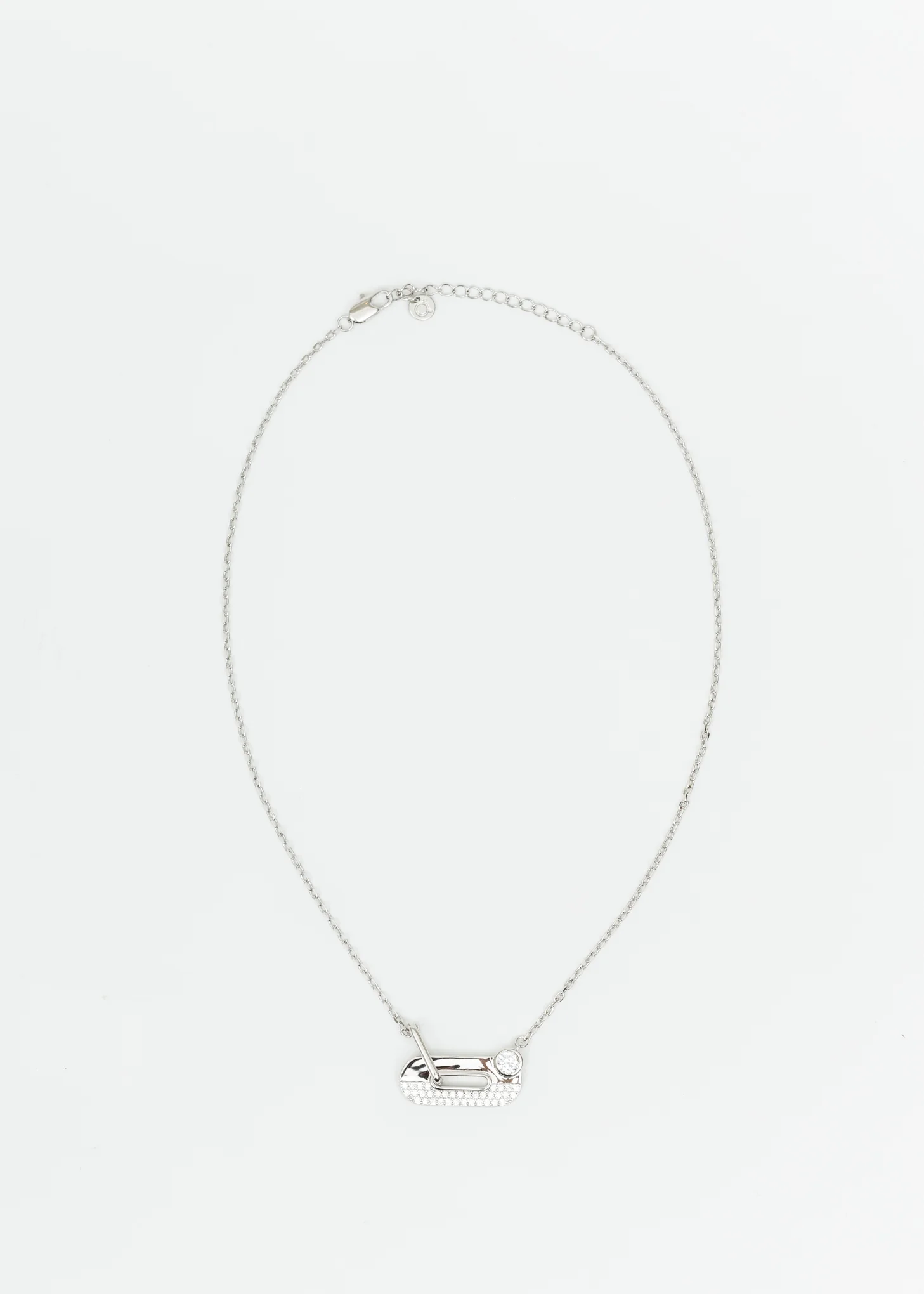 Silver And Rhinestone Lock Necklace