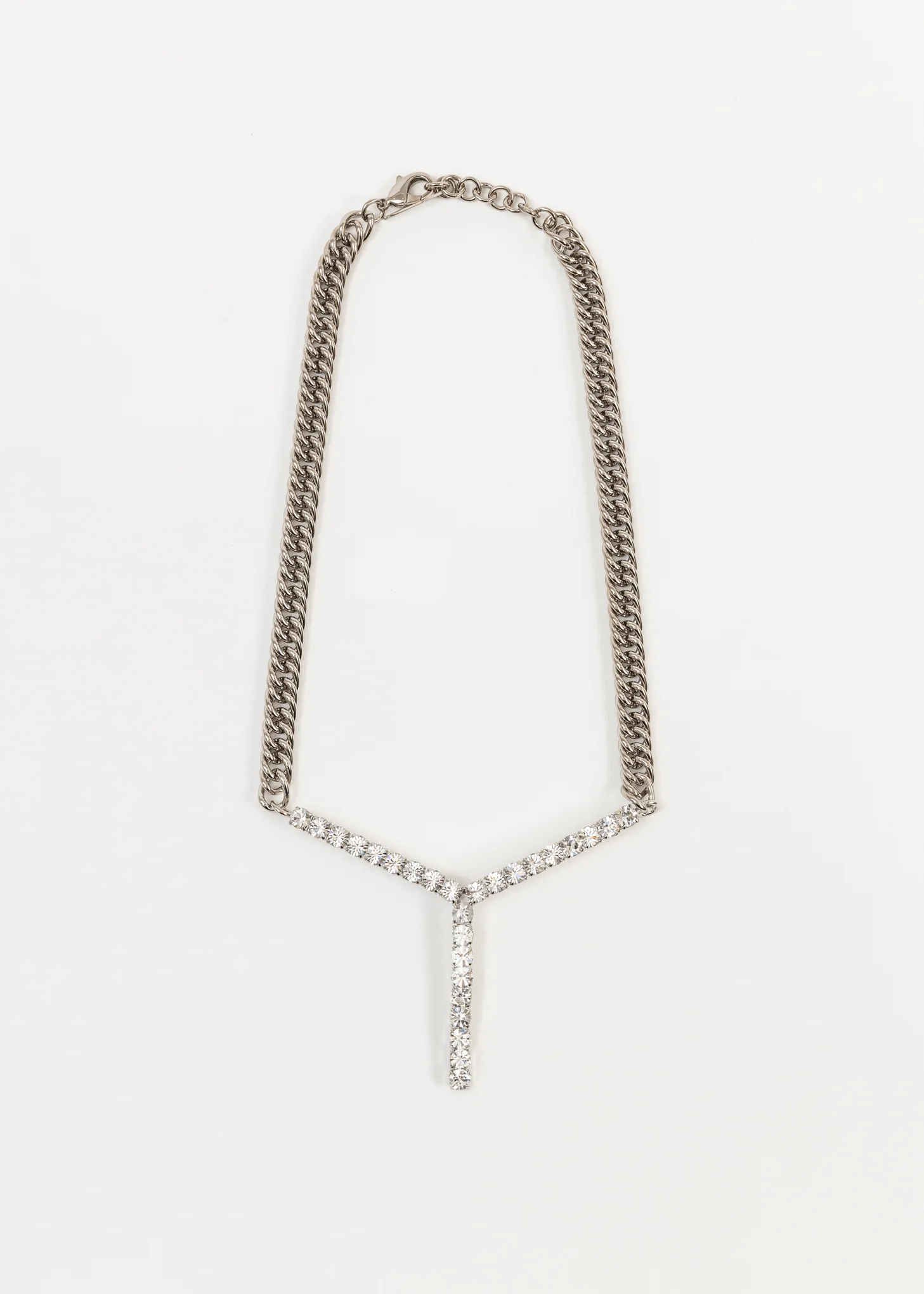 Silver And Rhinestone MAXI Y Necklace